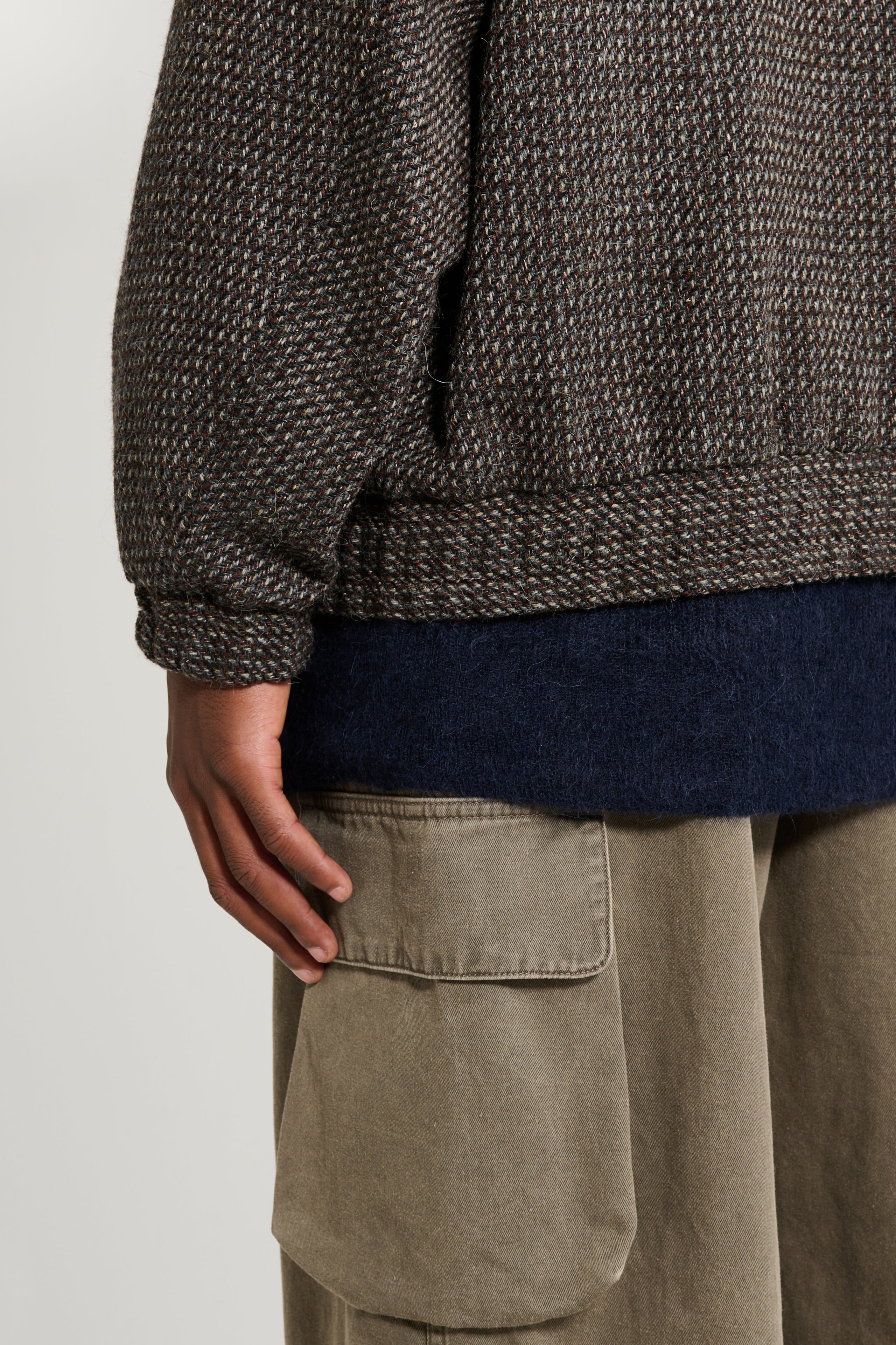 Auralee Alpaca Wool Silk Tweed Zip Blouson Gray Brown Hairline