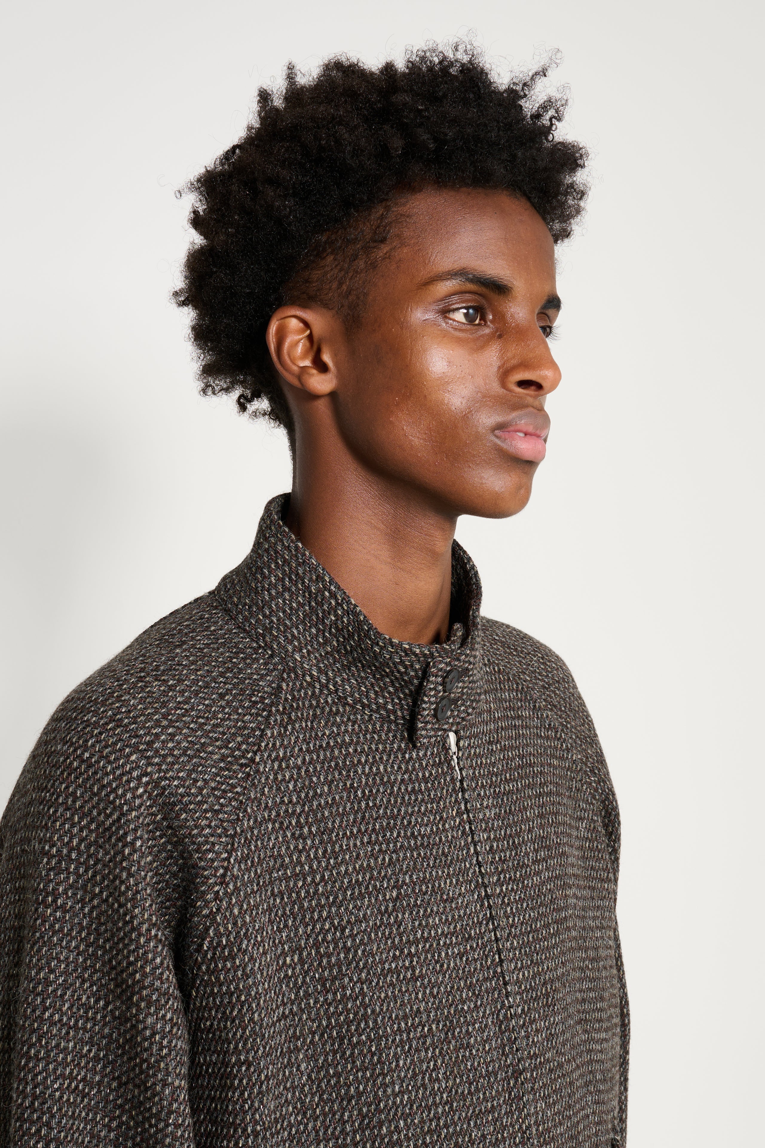 Auralee Alpaca Wool Silk Tweed Zip Blouson Gray Brown Hairline