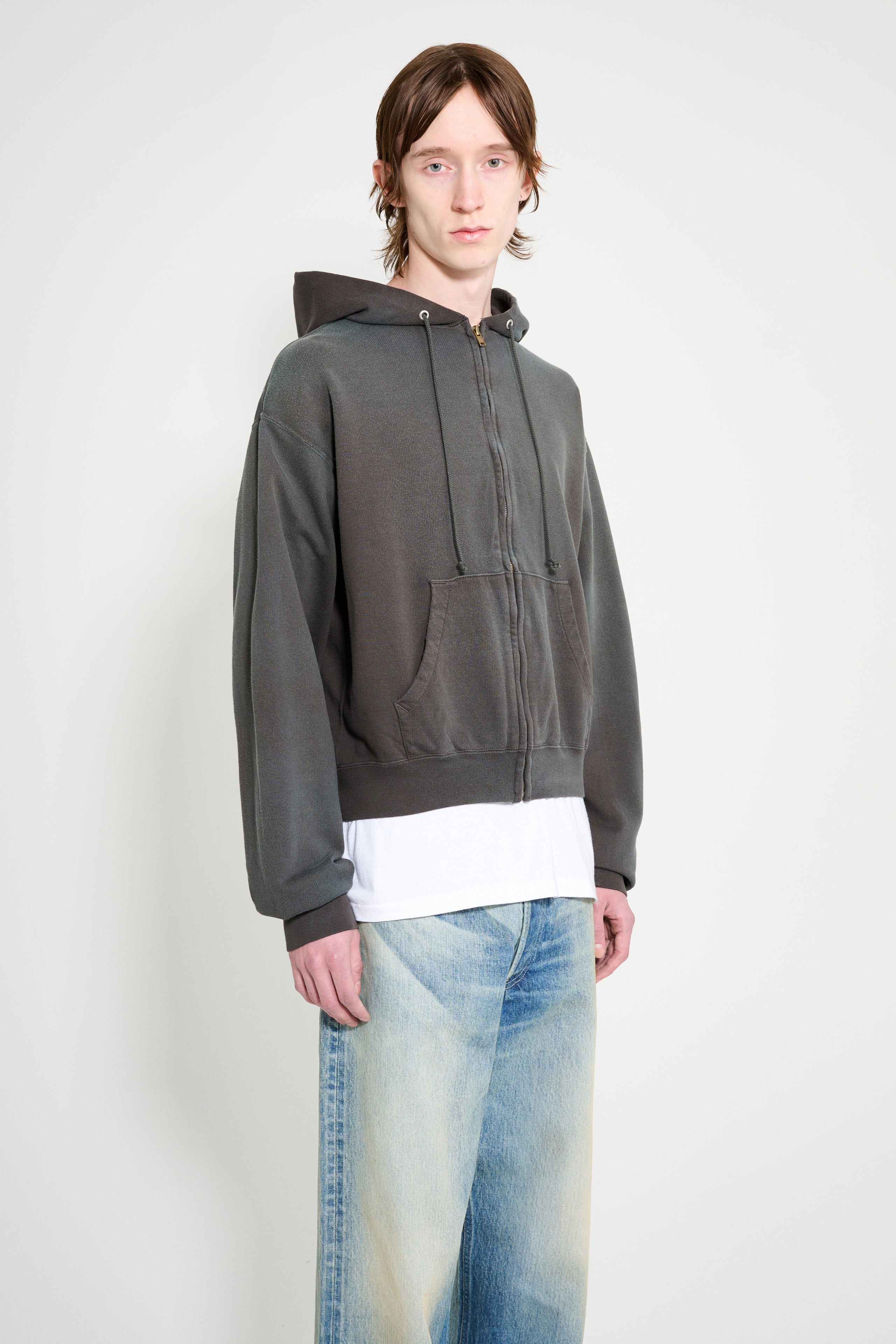 Auralee Product Dyed Pima Light Zip Hoodie Ink Black