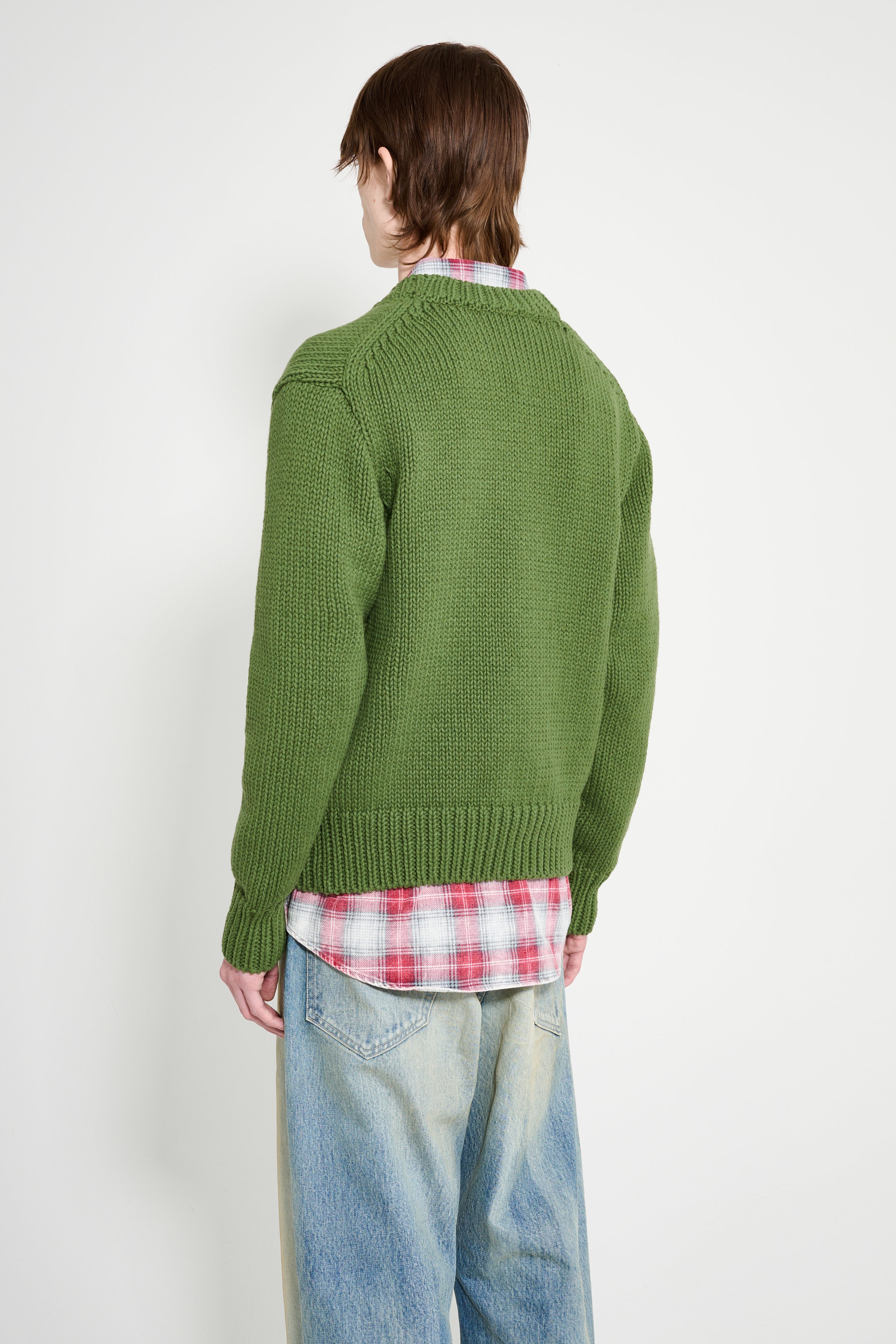 Auralee Wool Cashmere Felted Knit Cardigan Olive