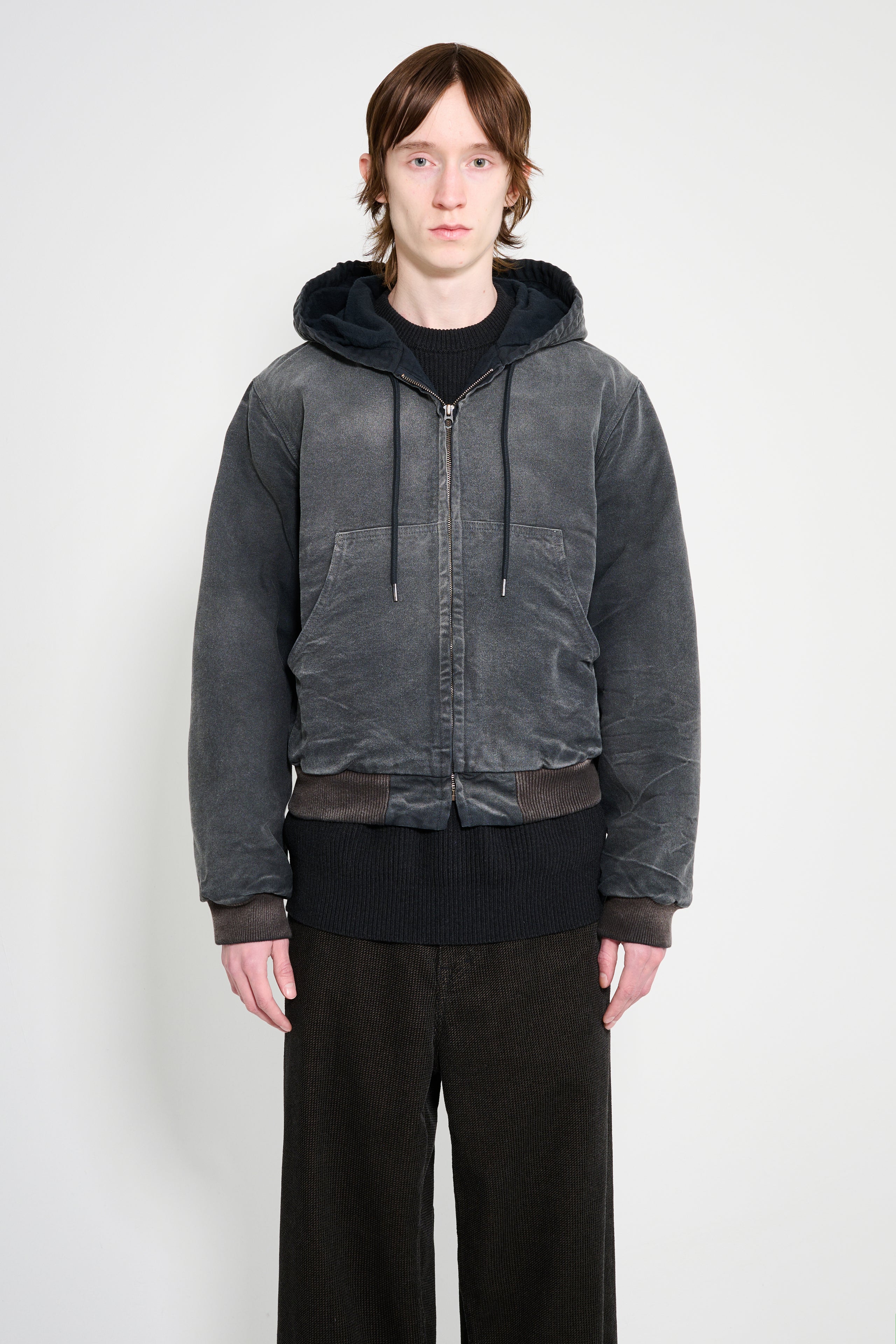 Auralee Product Dyed Organic Cotton Duck Short Zip Parka Faded Black