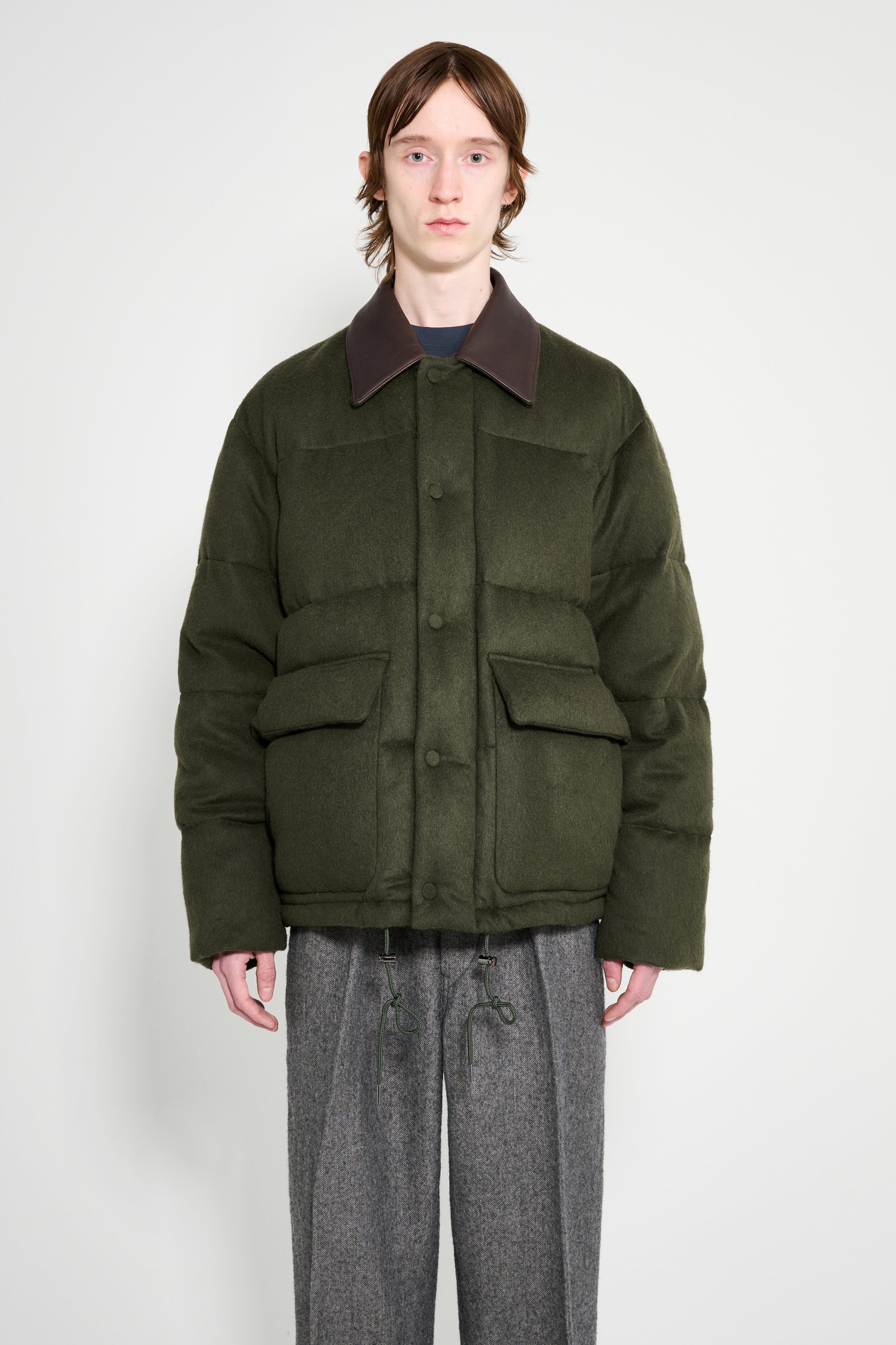 Auralee Baby Camel Flannel Down Blouson Dark Olive