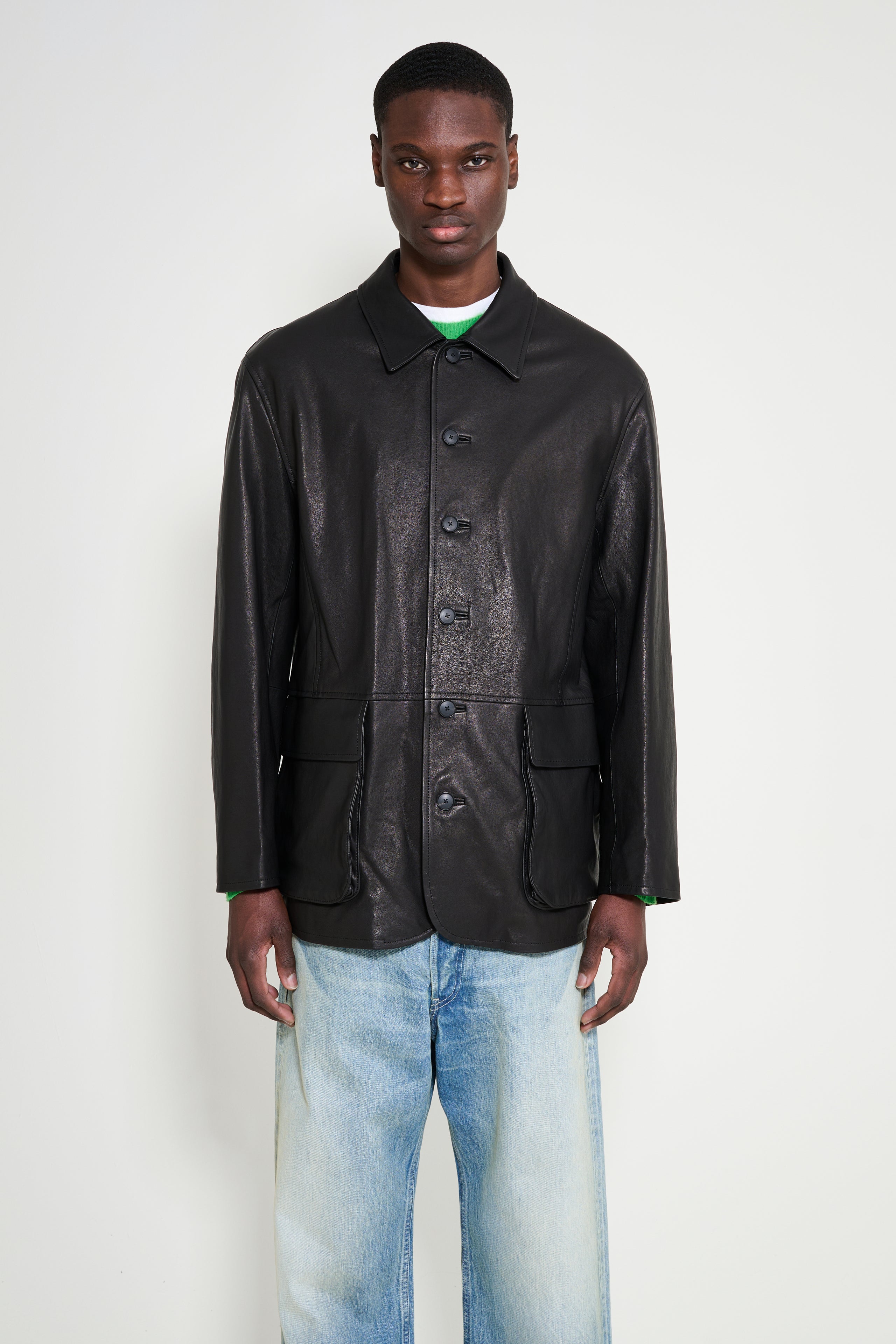 Auralee Textured Lamb Leather Jacket Black