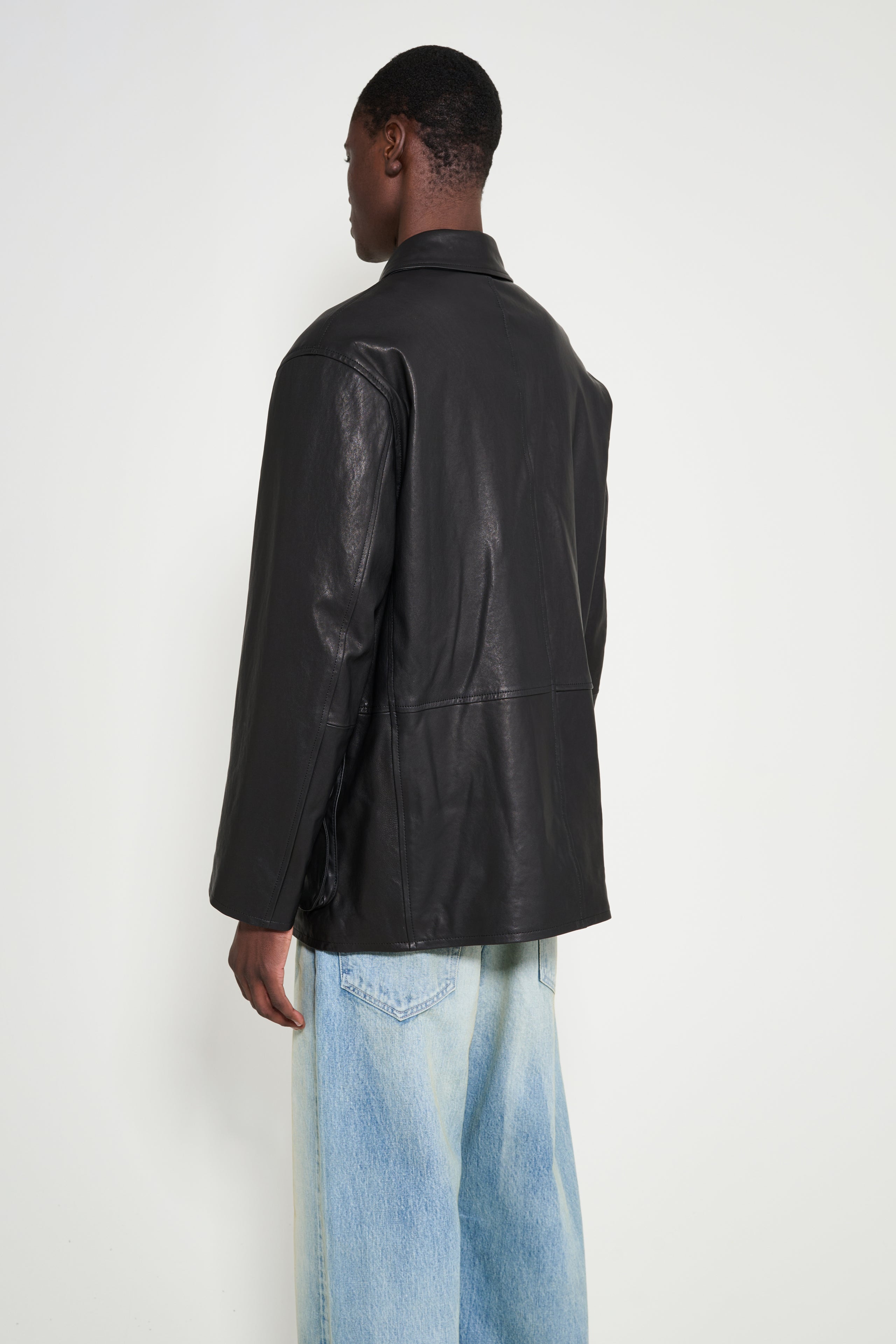 Auralee Textured Lamb Leather Jacket Black