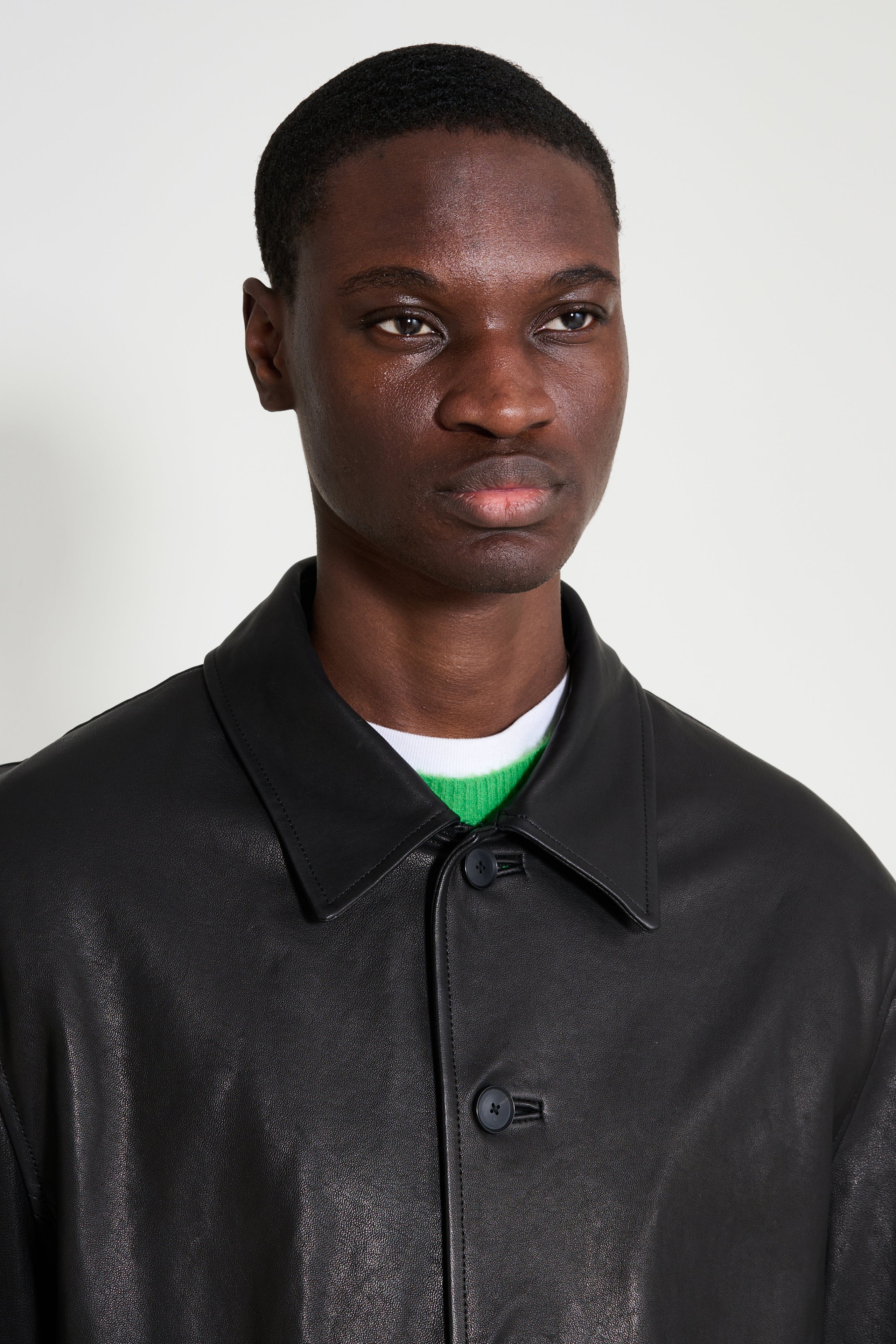 Auralee Textured Lamb Leather Jacket Black