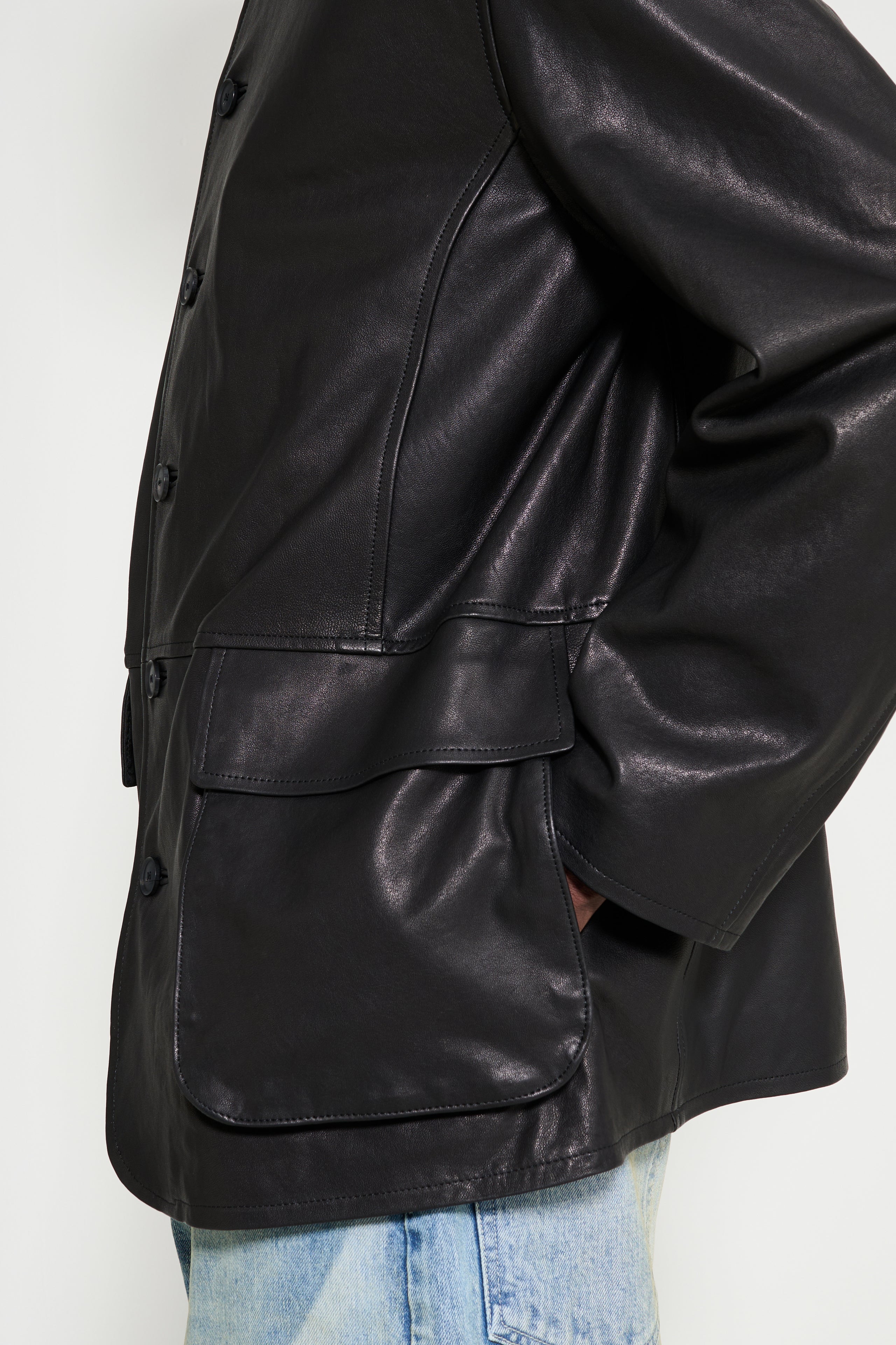 Auralee Textured Lamb Leather Jacket Black