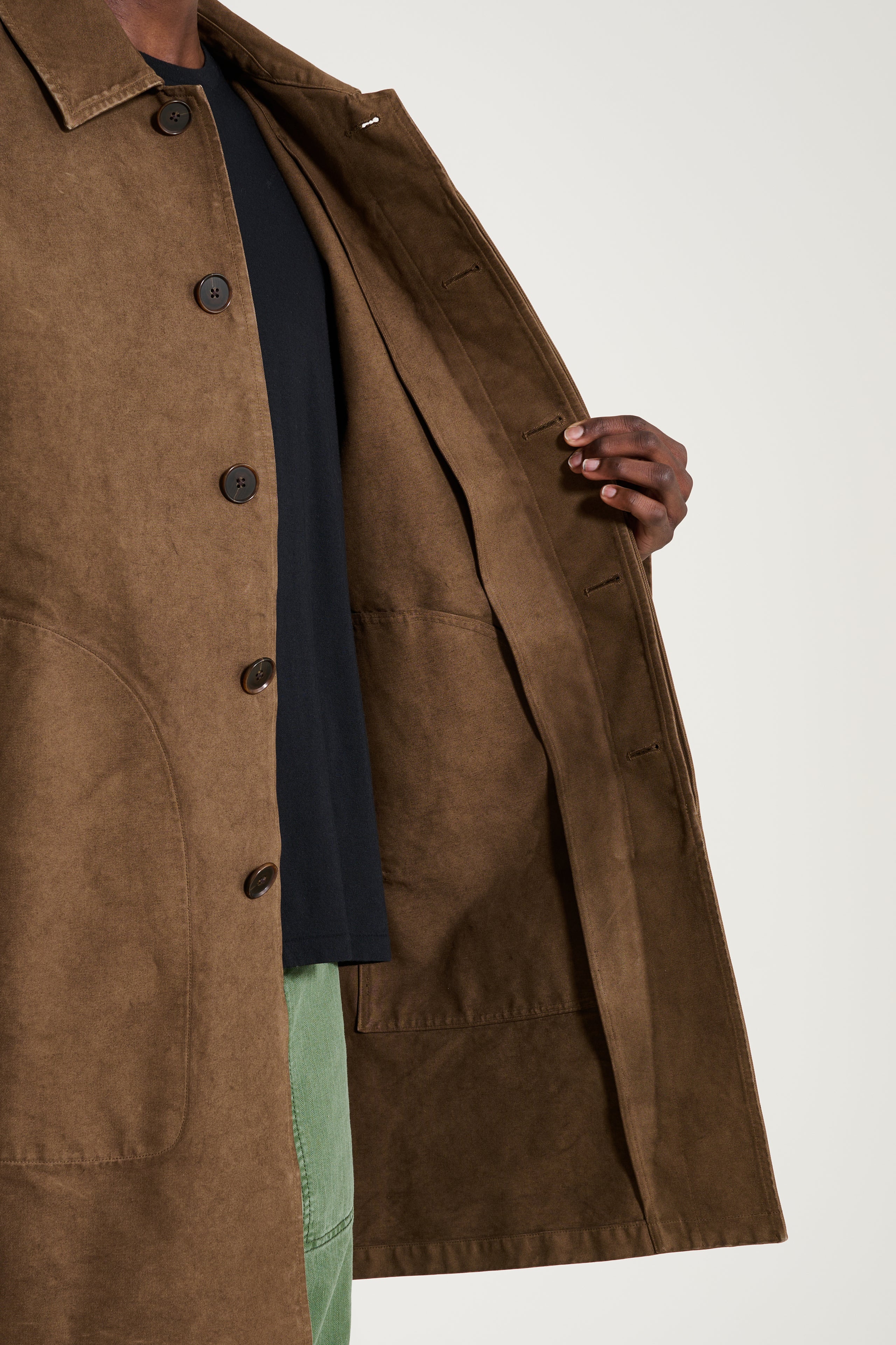 Auralee Garment Dyed Organic Cotton Heavy Twill Short Coat Dark Brown