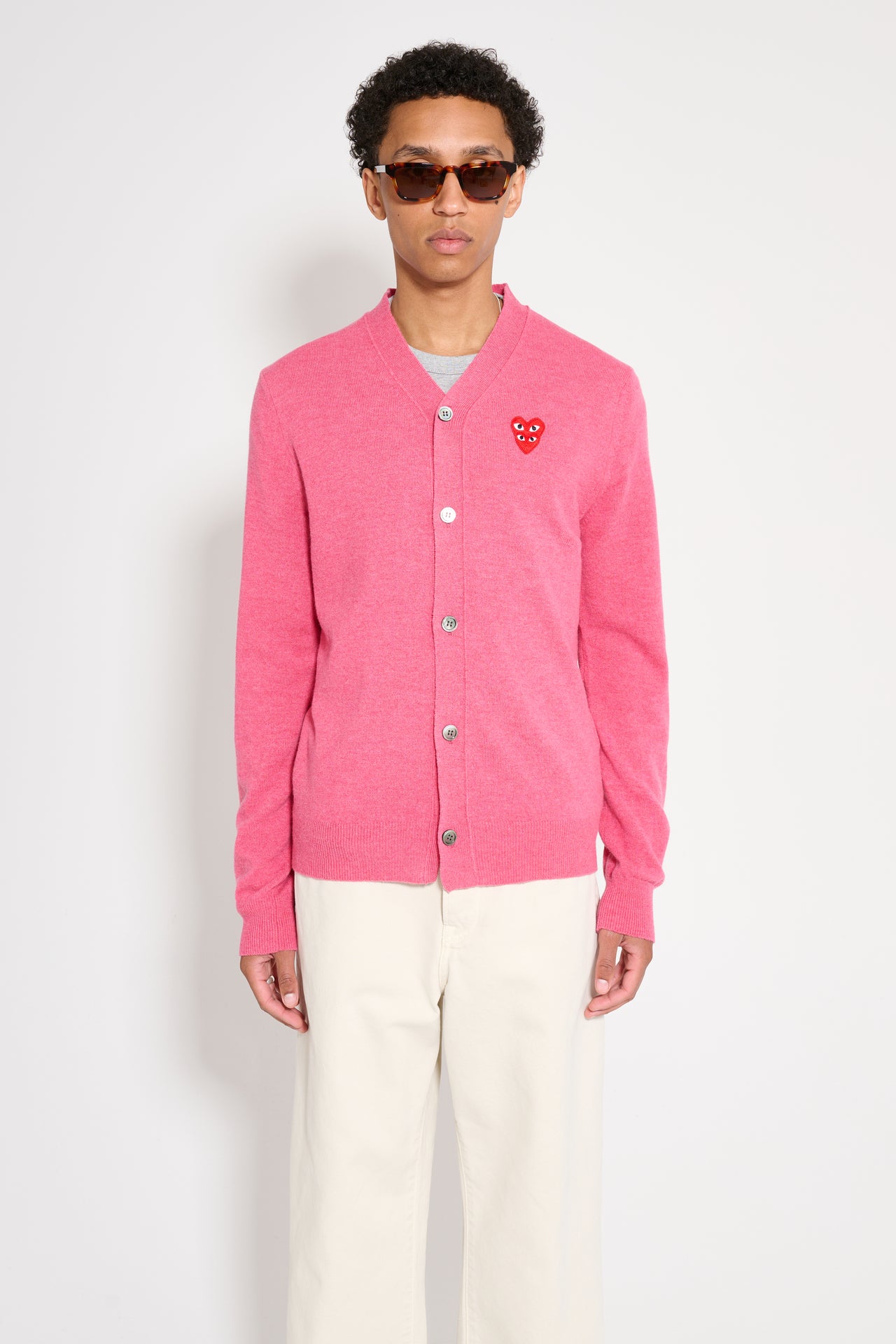 Comme des Garçons Play Double Heart Knitted Cardigan Pink