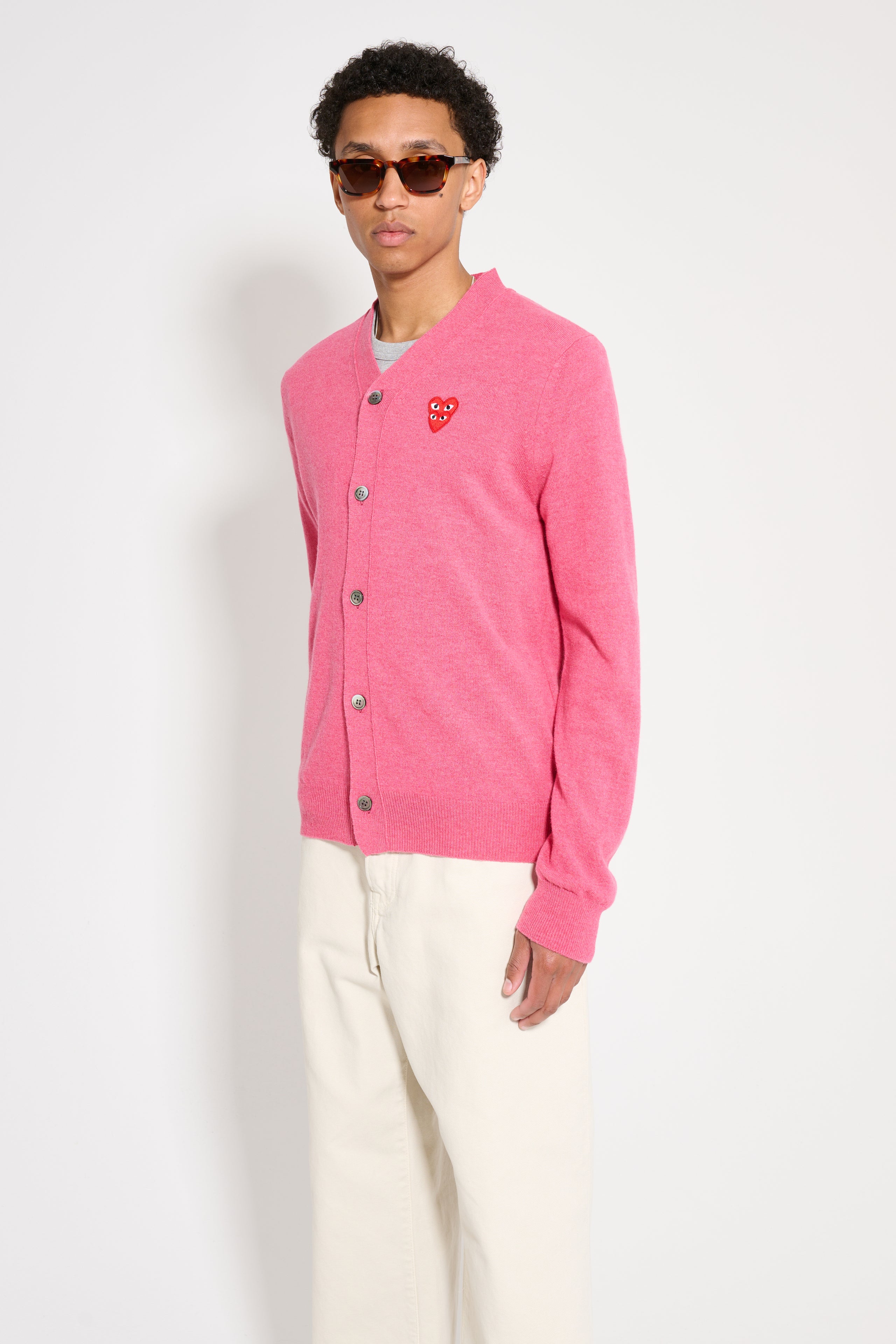 Comme des Garçons Play Double Heart Knitted Cardigan Pink