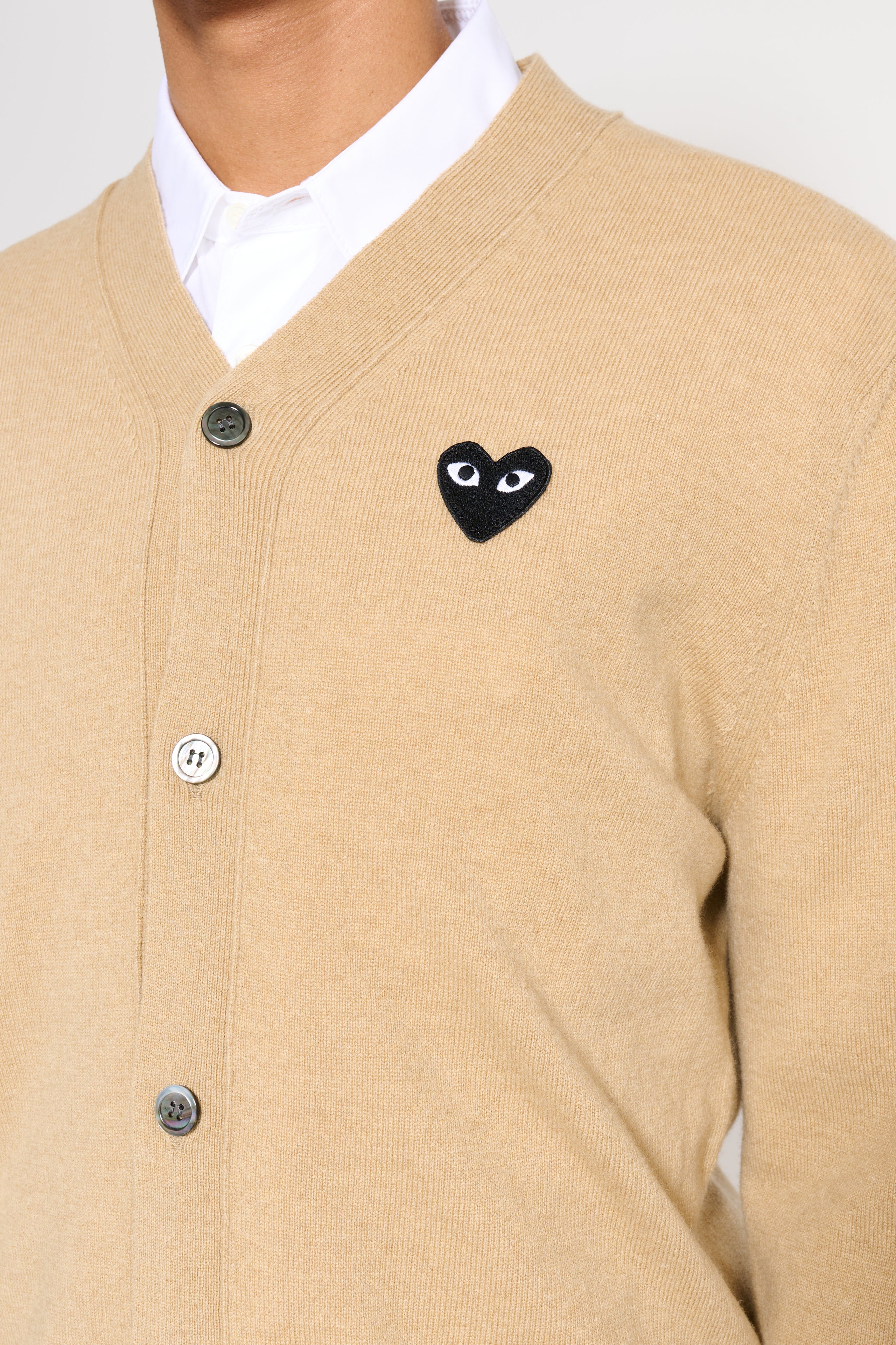 Comme des Garçons Play Small Heart Knitted Cardigan Light Camel / Black