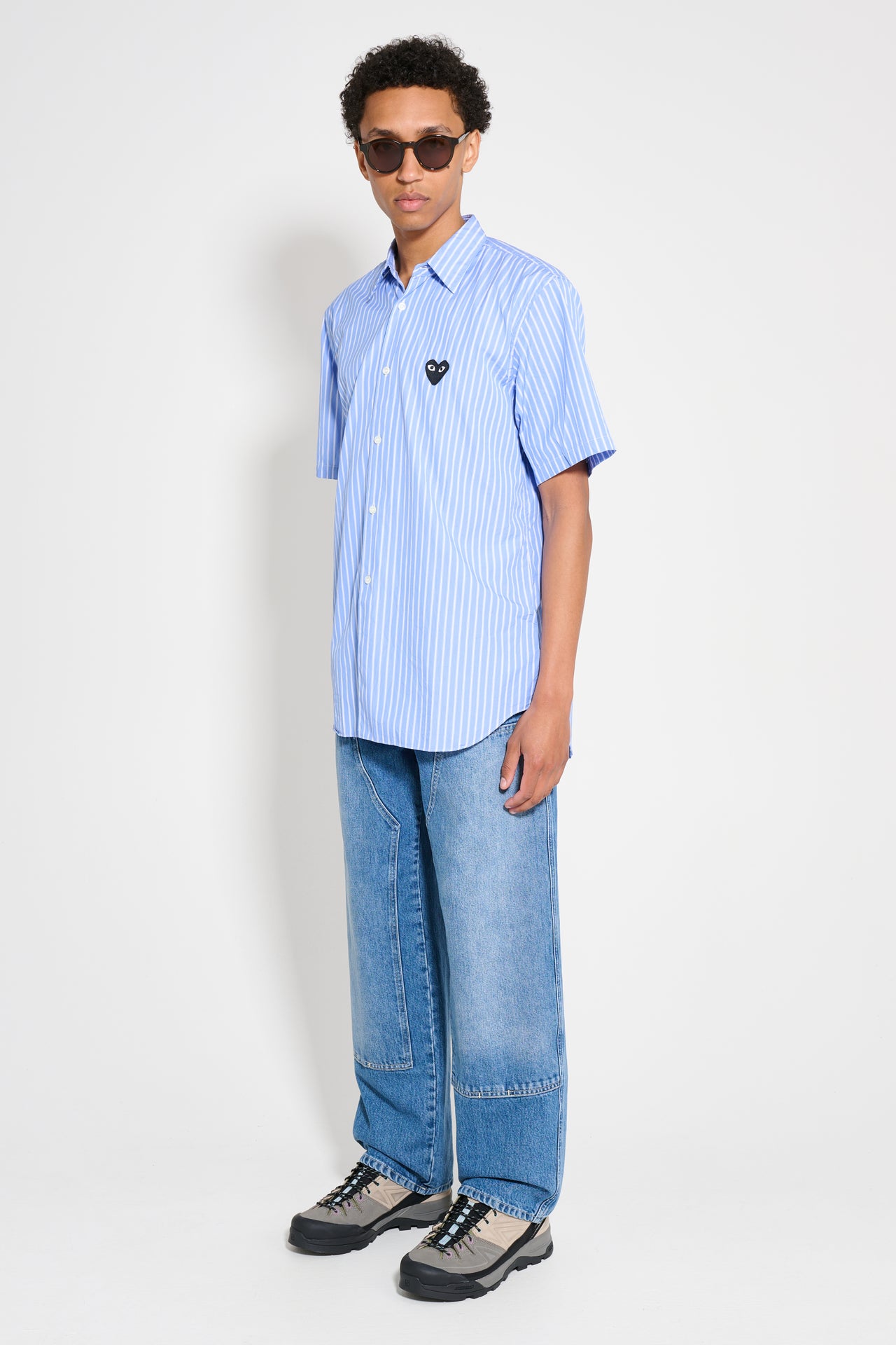 Comme des Garçons Play Small Heart Short Sleeve Shirt Stripe Blue