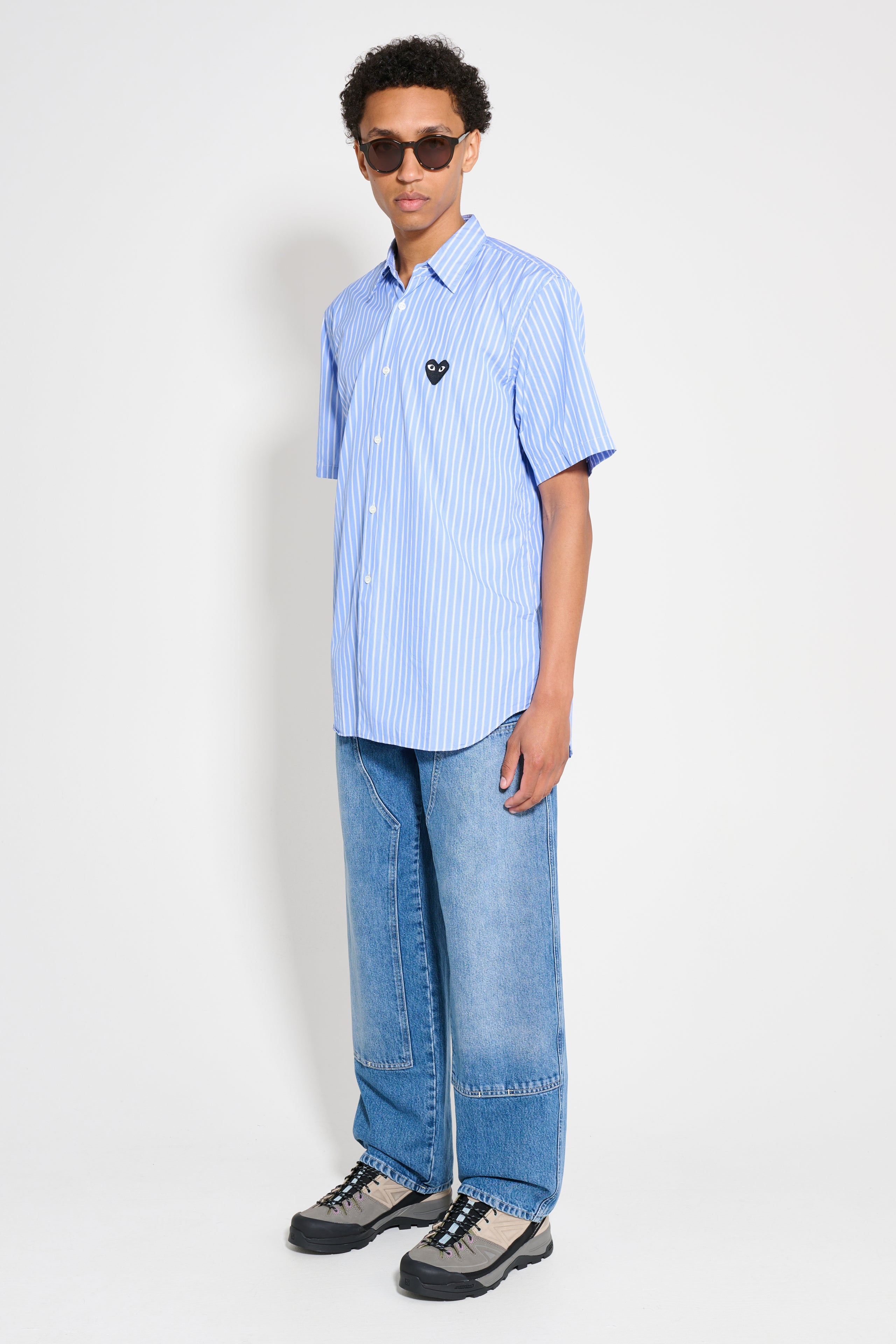 Comme des Garçons Play Small Heart Short Sleeve Shirt Stripe Blue