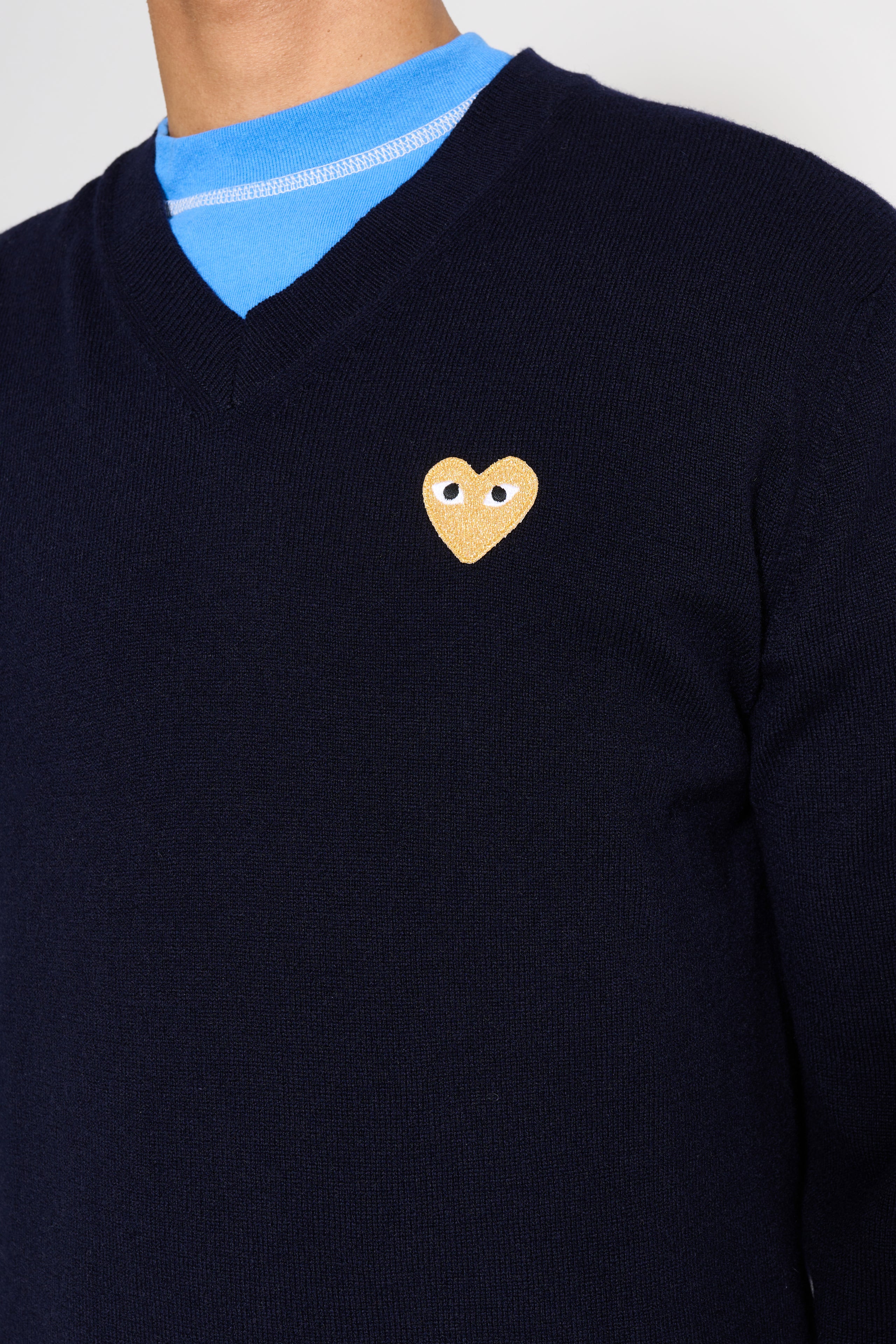 Comme des Garçons Play Small Heart Knitted V-Neck Pullover Navy