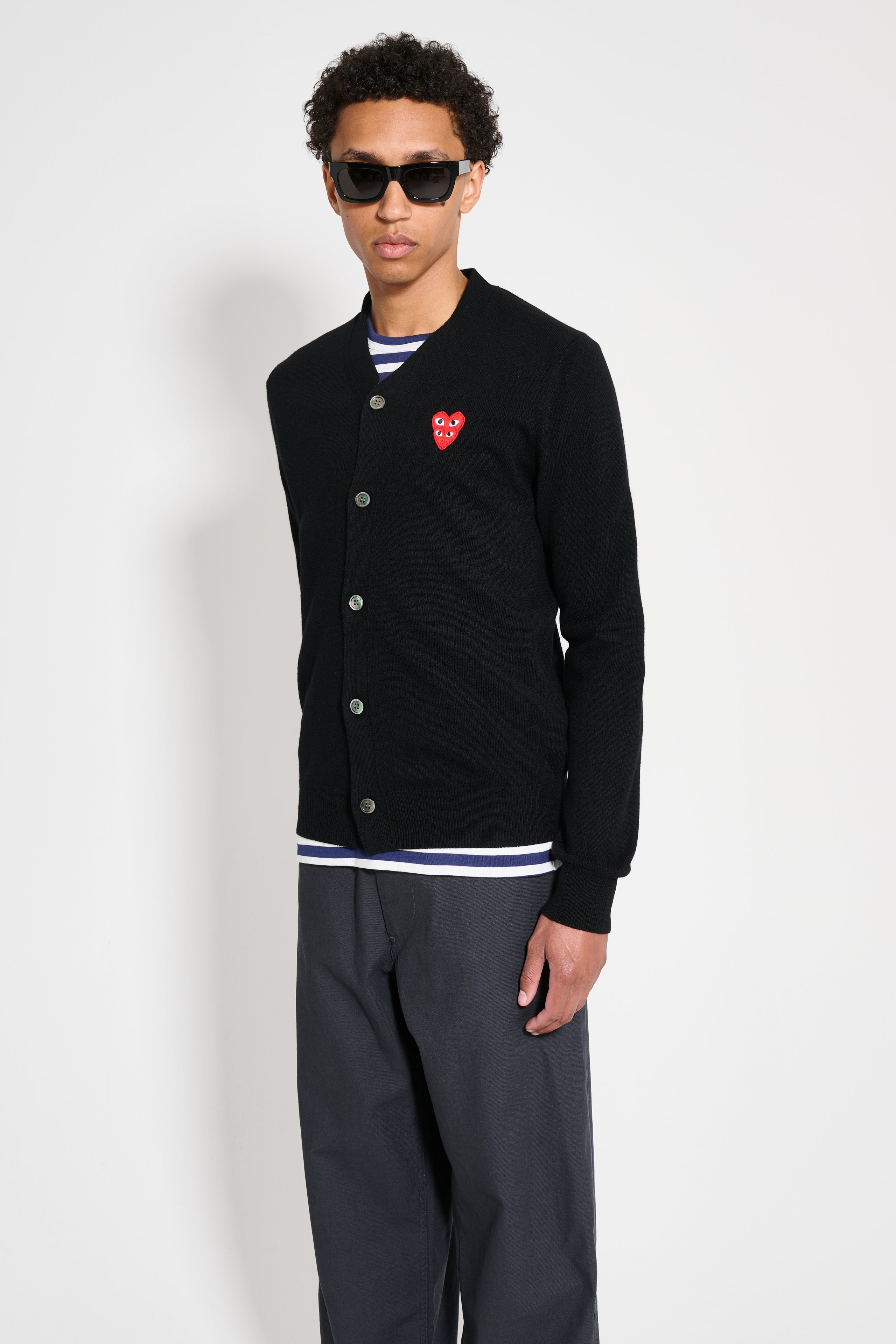 Comme des Garçons Play Double Heart Knitted Cardigan Black