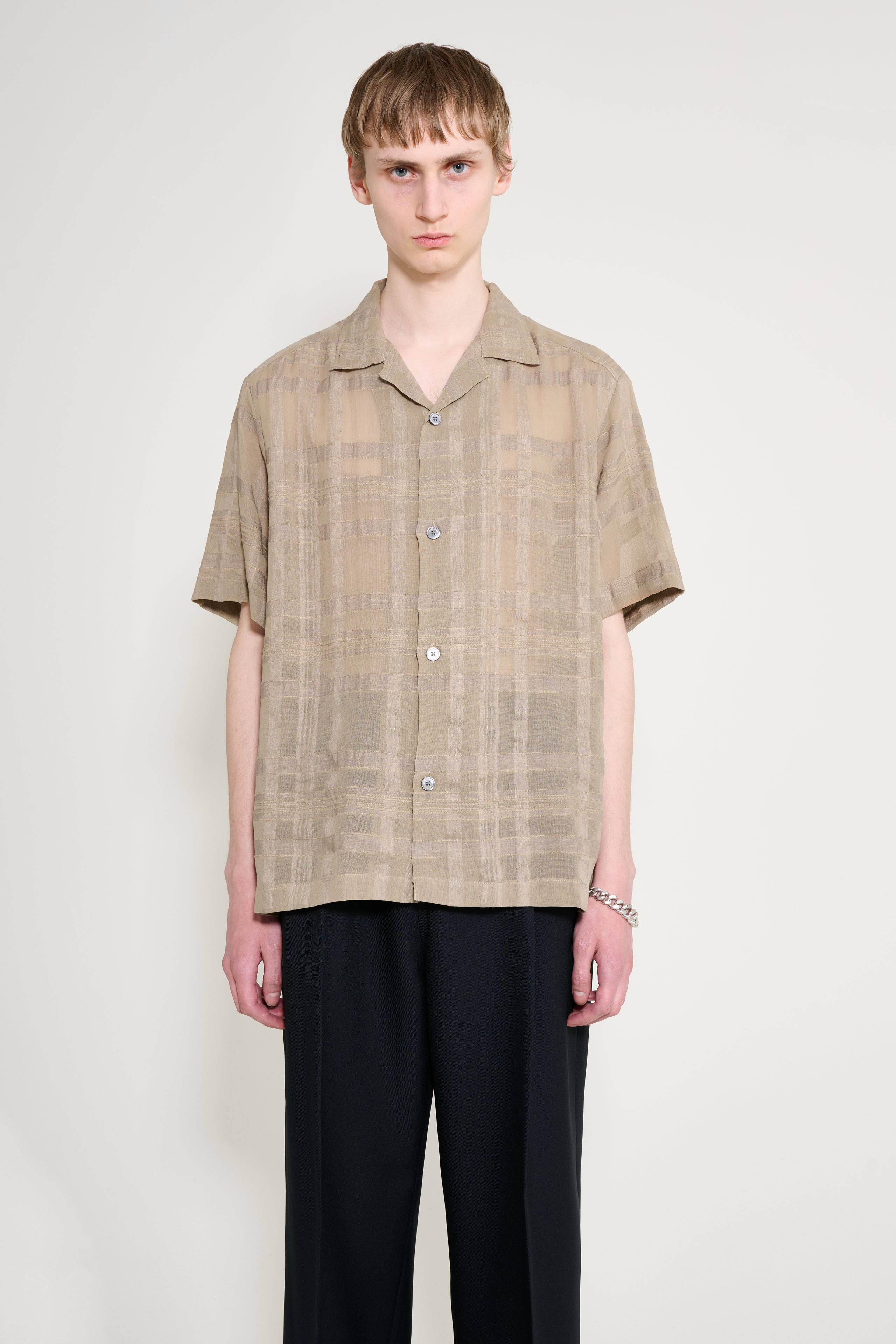 CMMN SWDN Ted Sheer Check Shirt Stone