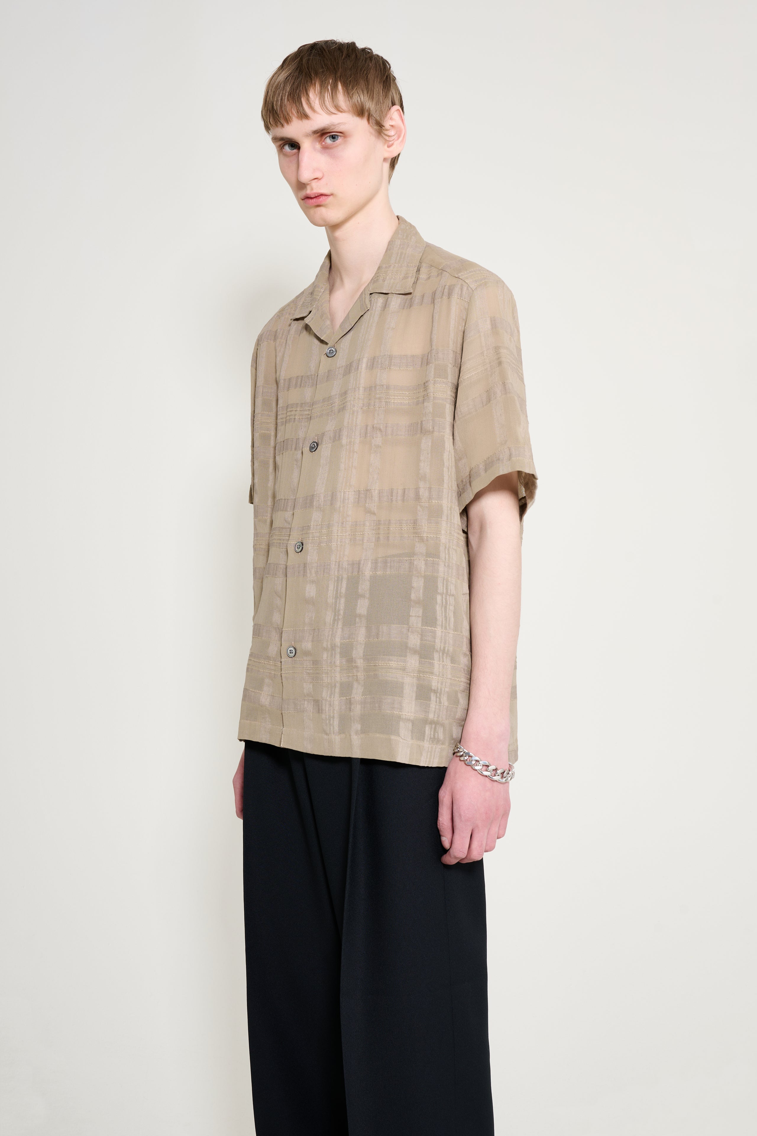 CMMN SWDN Ted Sheer Check Shirt Stone