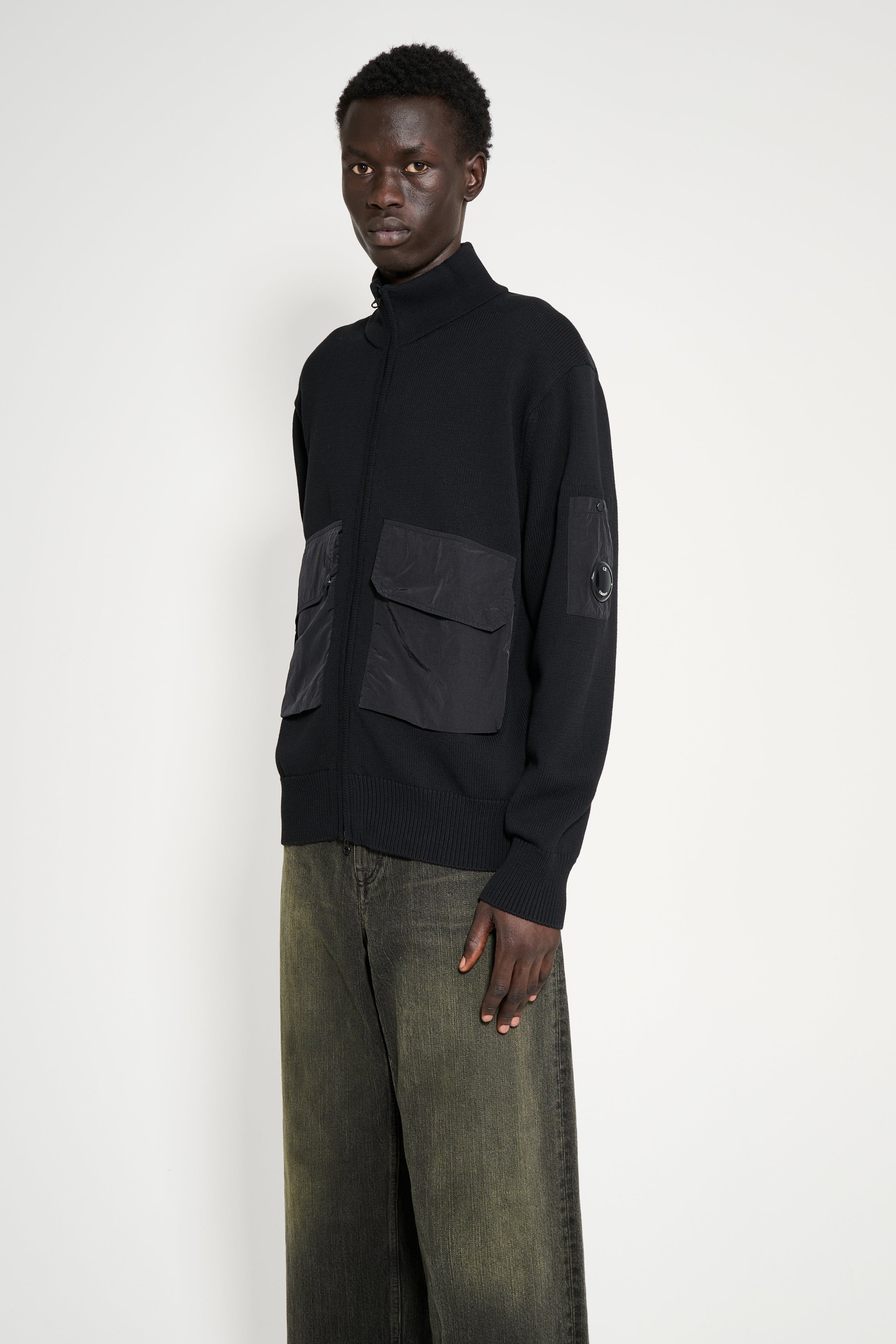 C.P. Company Lens Knit Cardigan Black