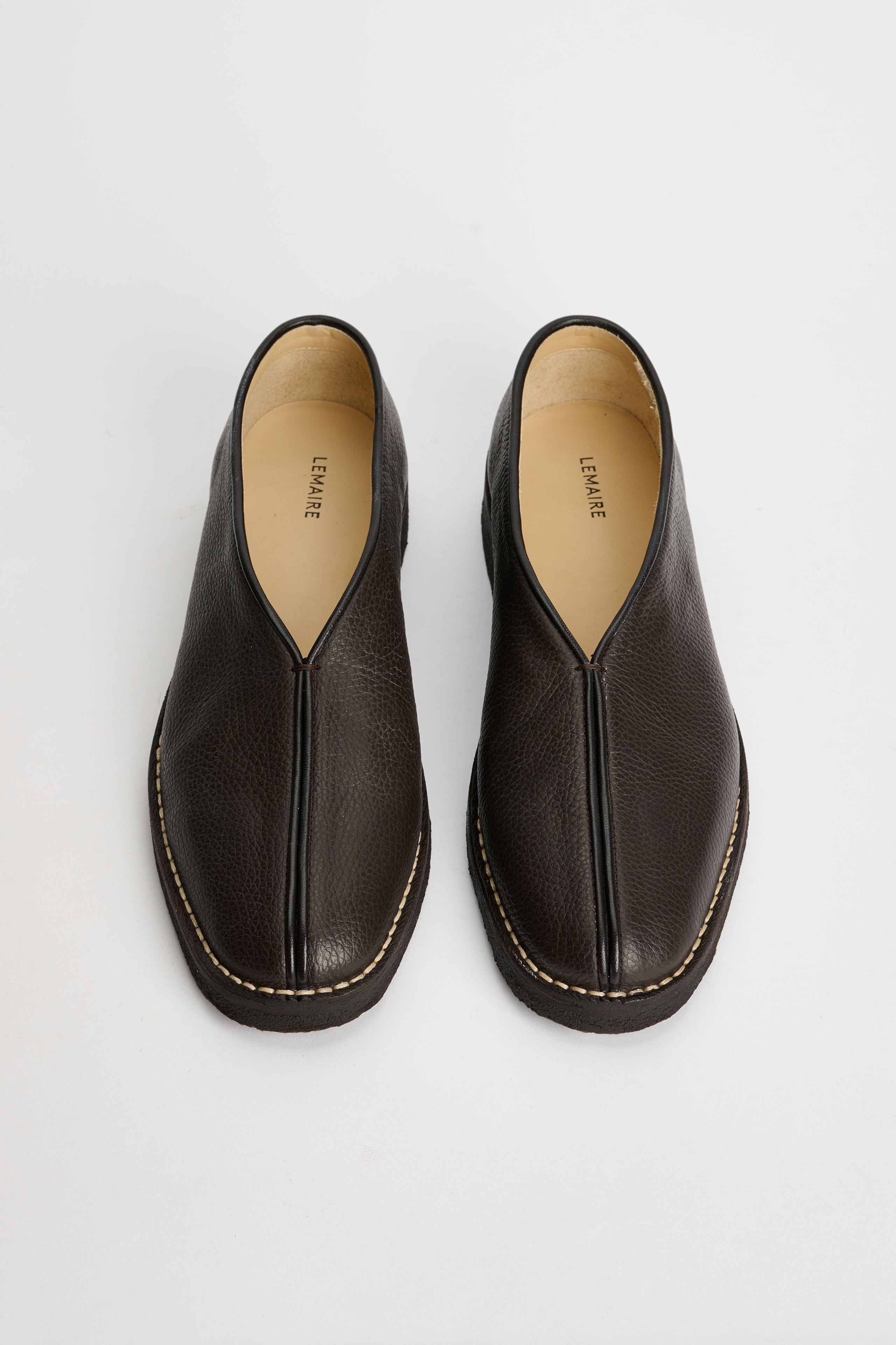Lemaire Piped Crepe Slippers Dark Brown