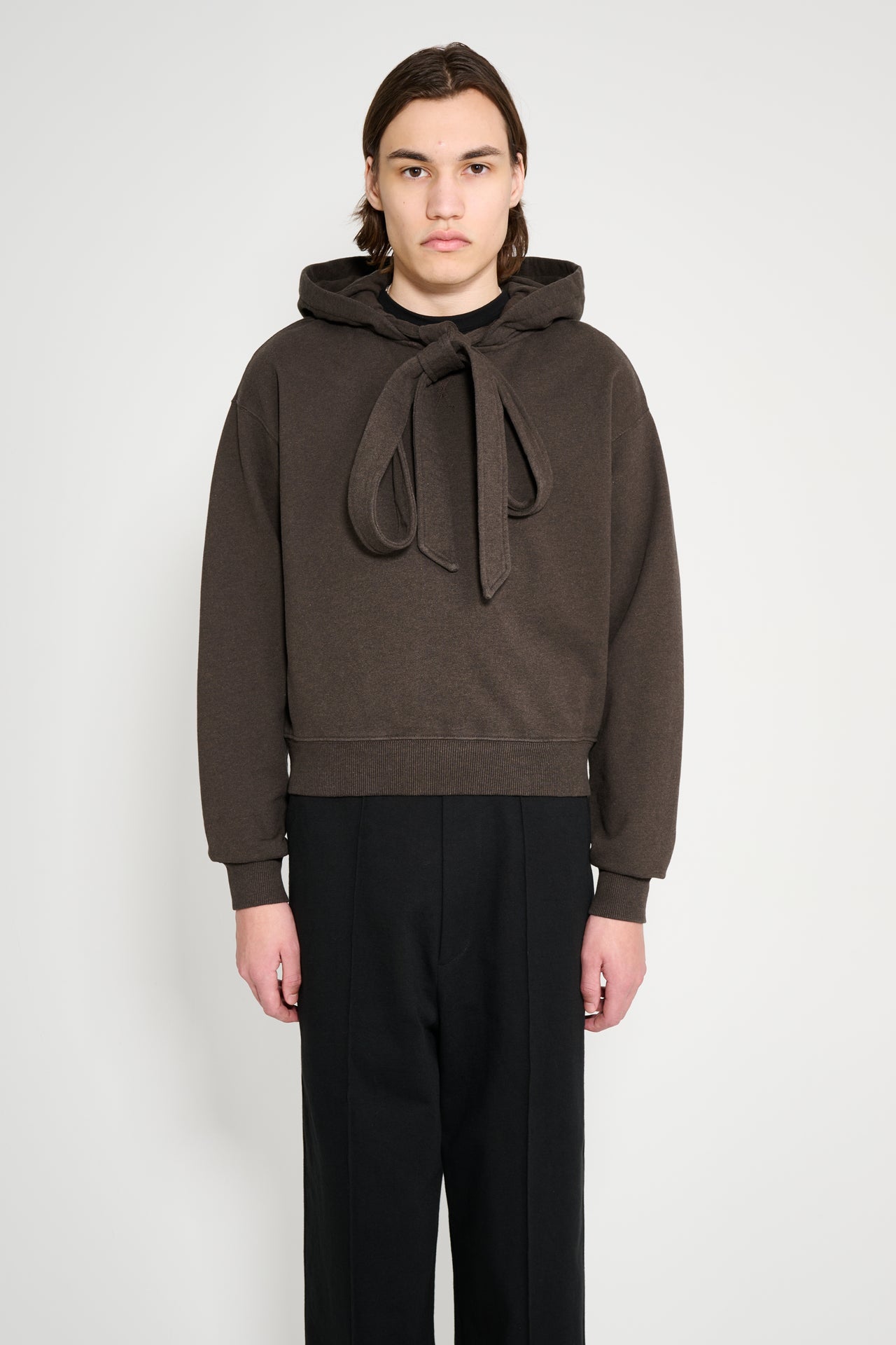 JW Anderson Tied Bow Hoodie Dark Brown Melange