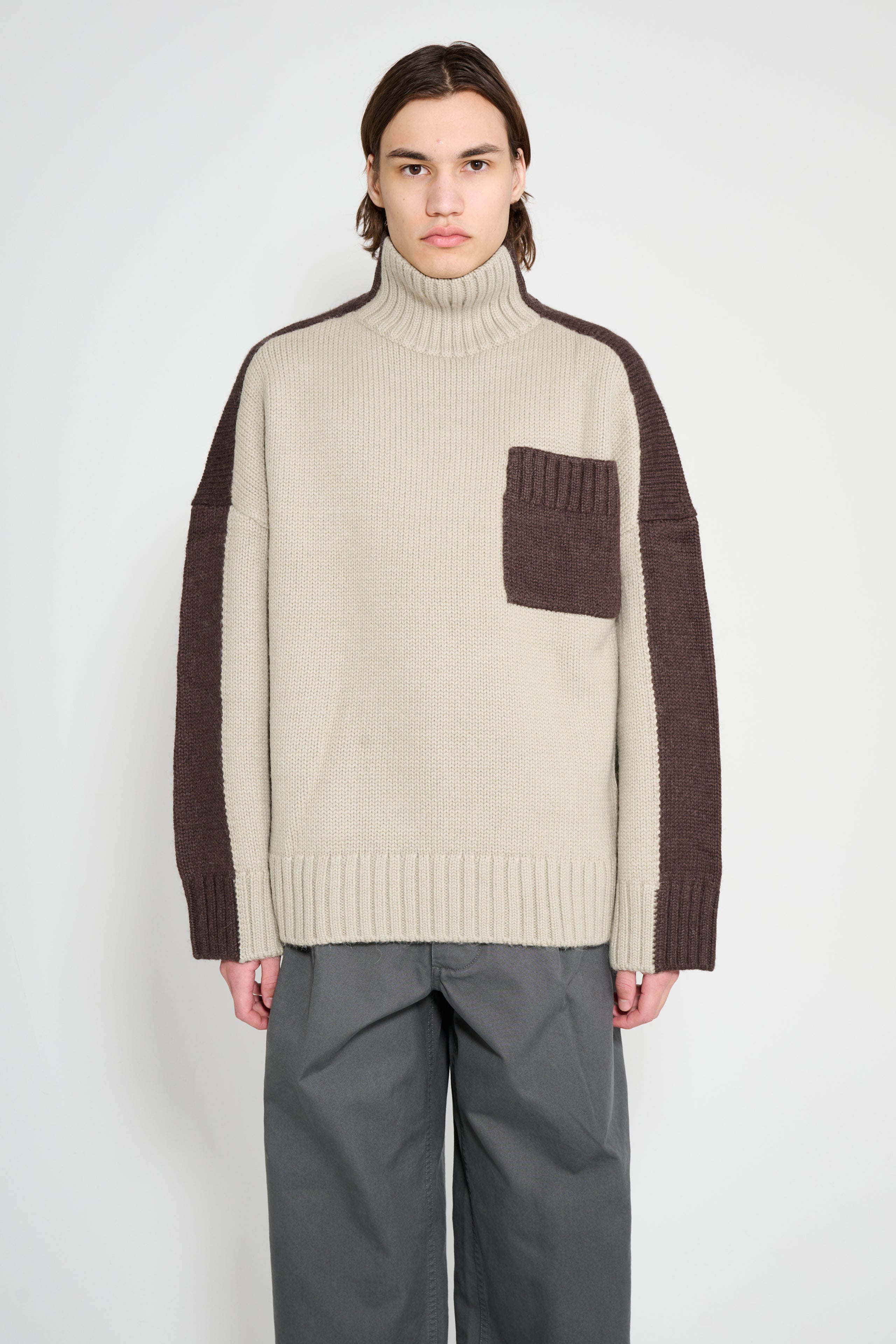 JW Anderson Two Tone Patch Pocket Jumper Nougat / Chocolate