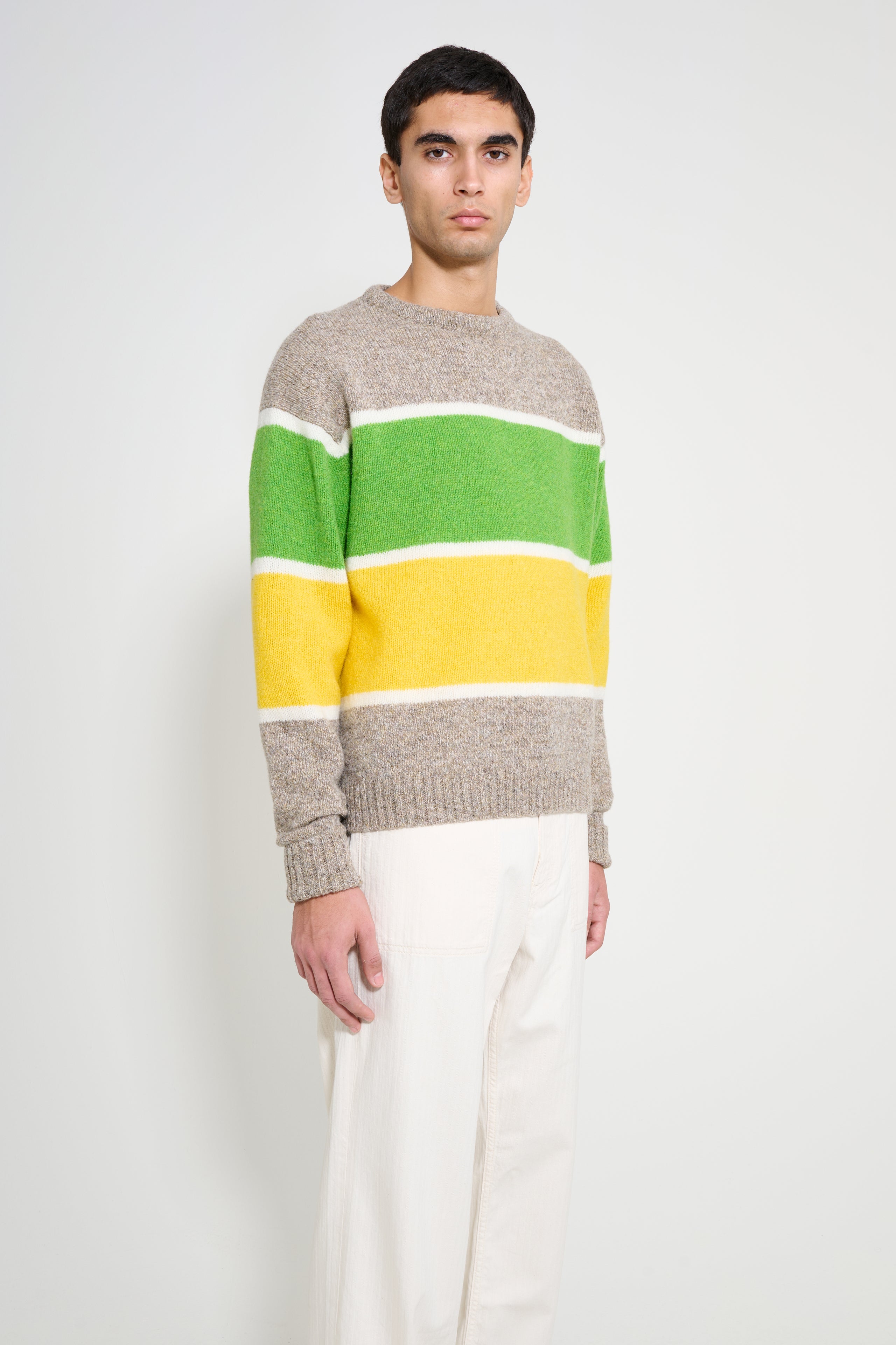 JW Anderson Stripe Crew Neck Jumper Beige Melange
