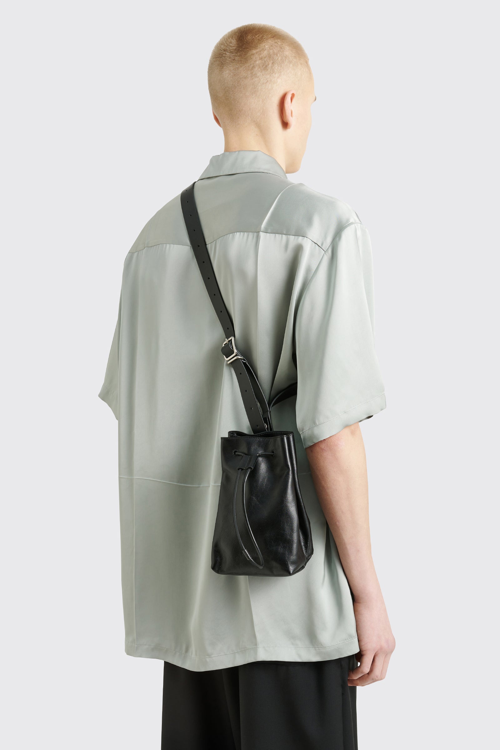 Jil Sander Leather Bucket Crossbody Bag Black