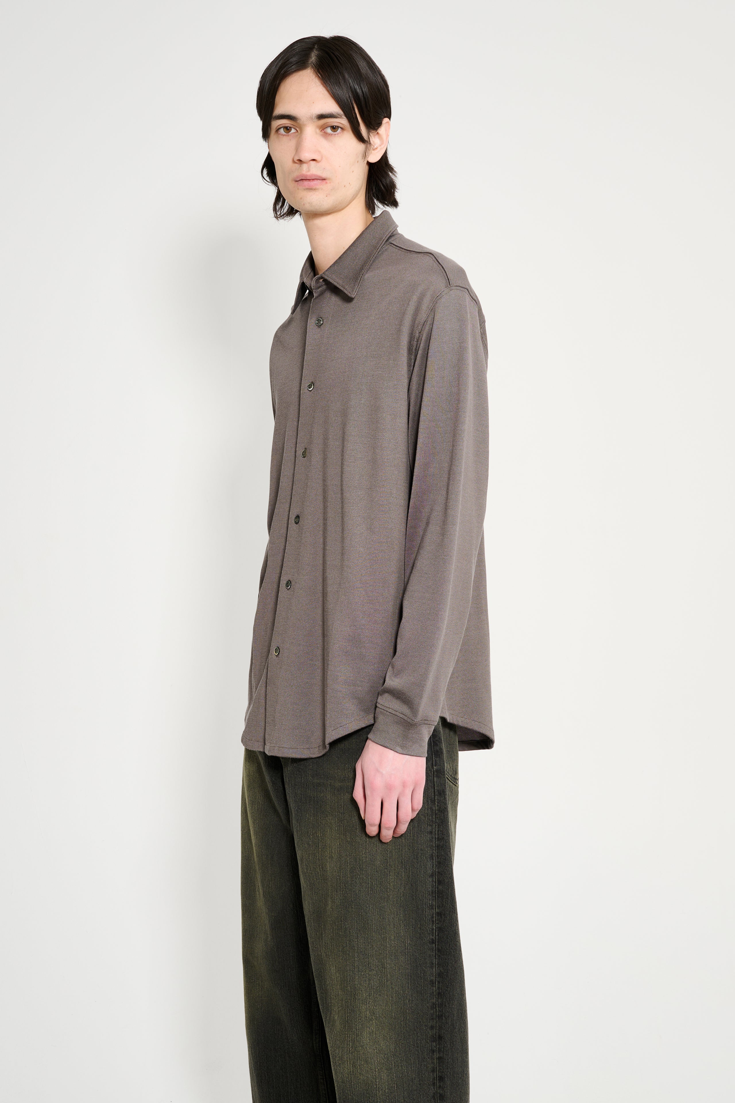 Lady White Co. LS Jersey Button Down Grey Olive