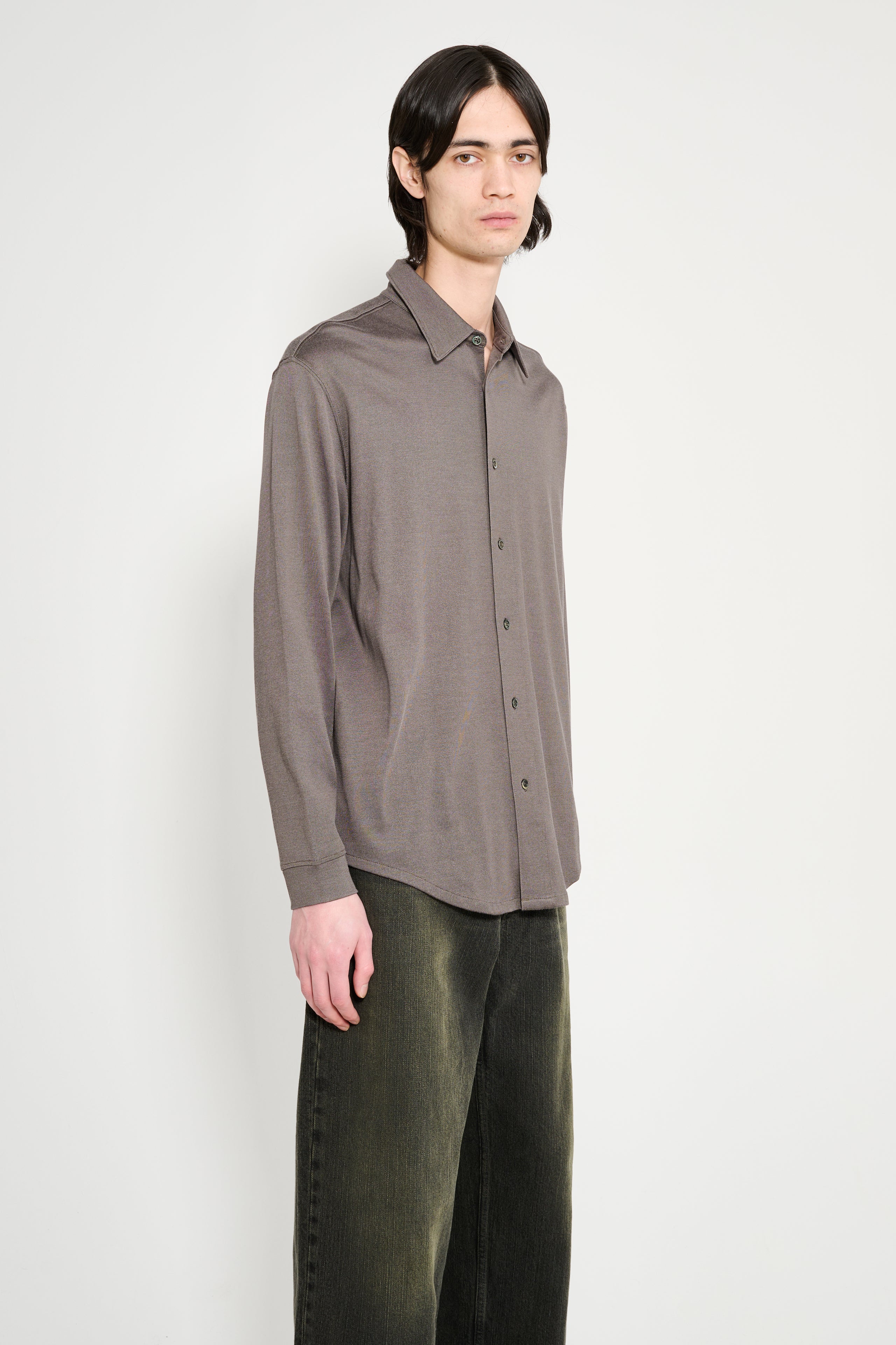 Lady White Co. LS Jersey Button Down Grey Olive