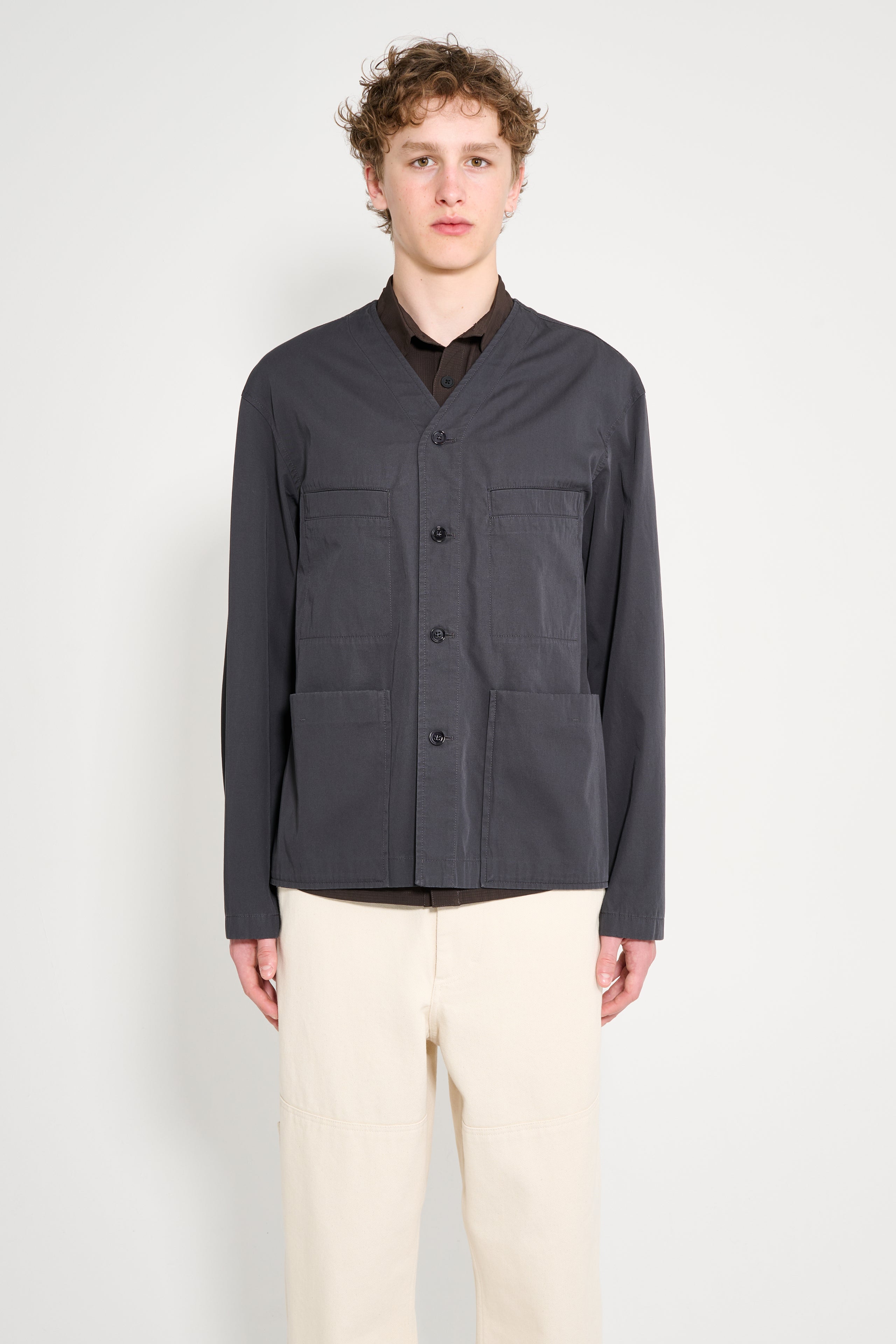 Lemaire Collarless Overshirt Charcoal