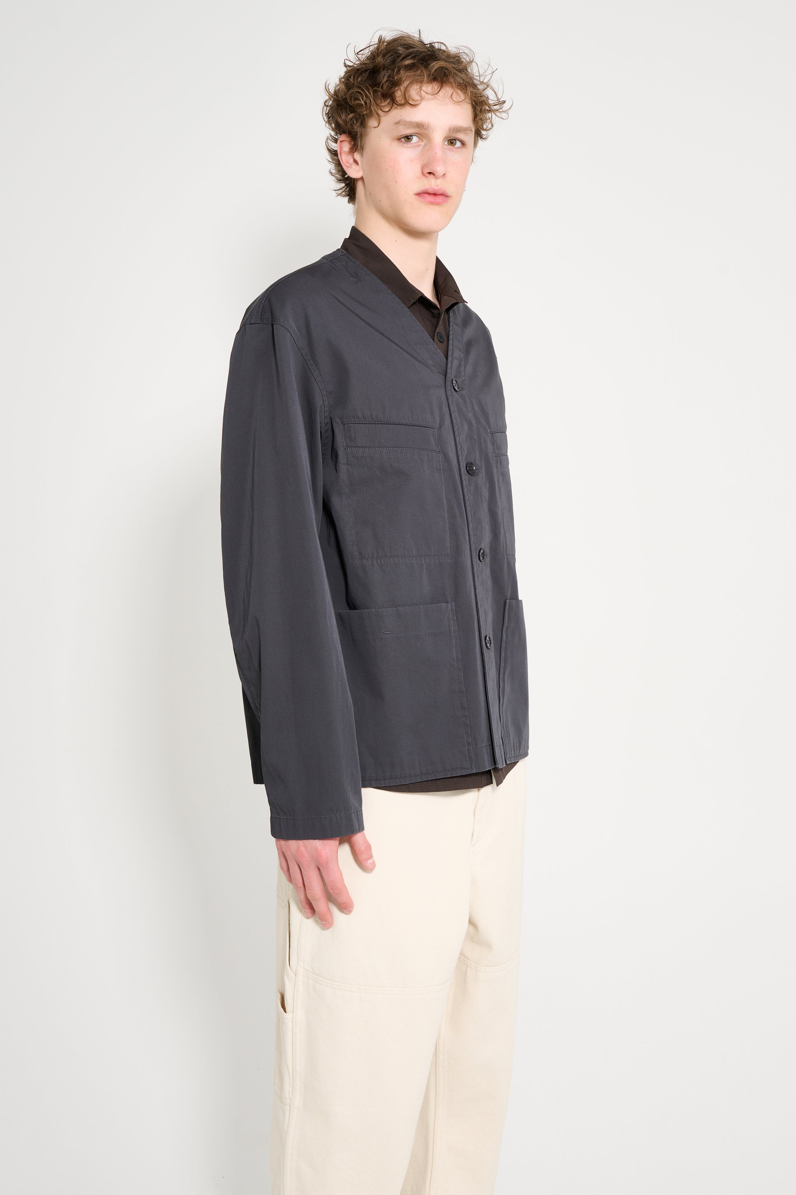 Lemaire Collarless Overshirt Charcoal