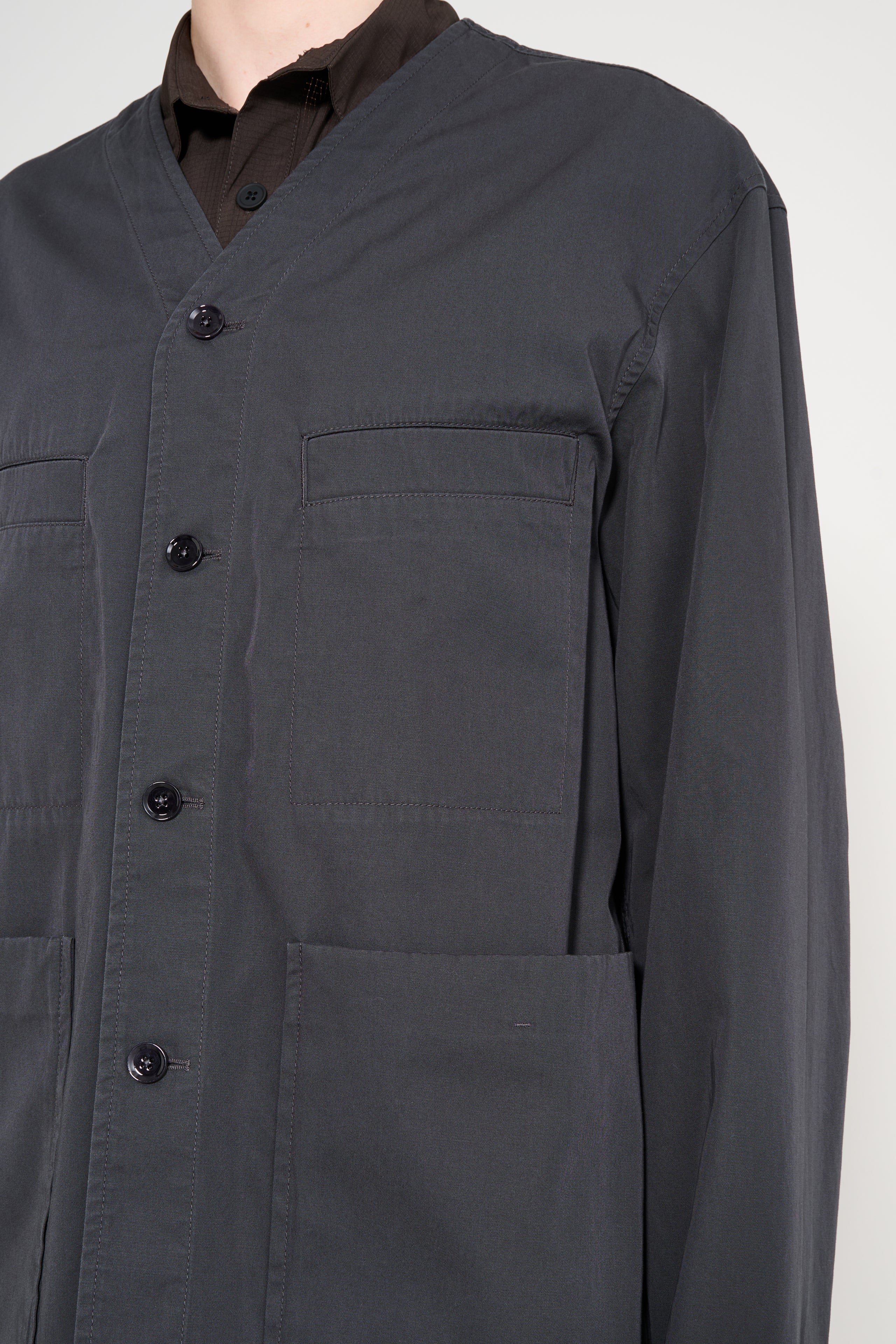 Lemaire Collarless Overshirt Charcoal