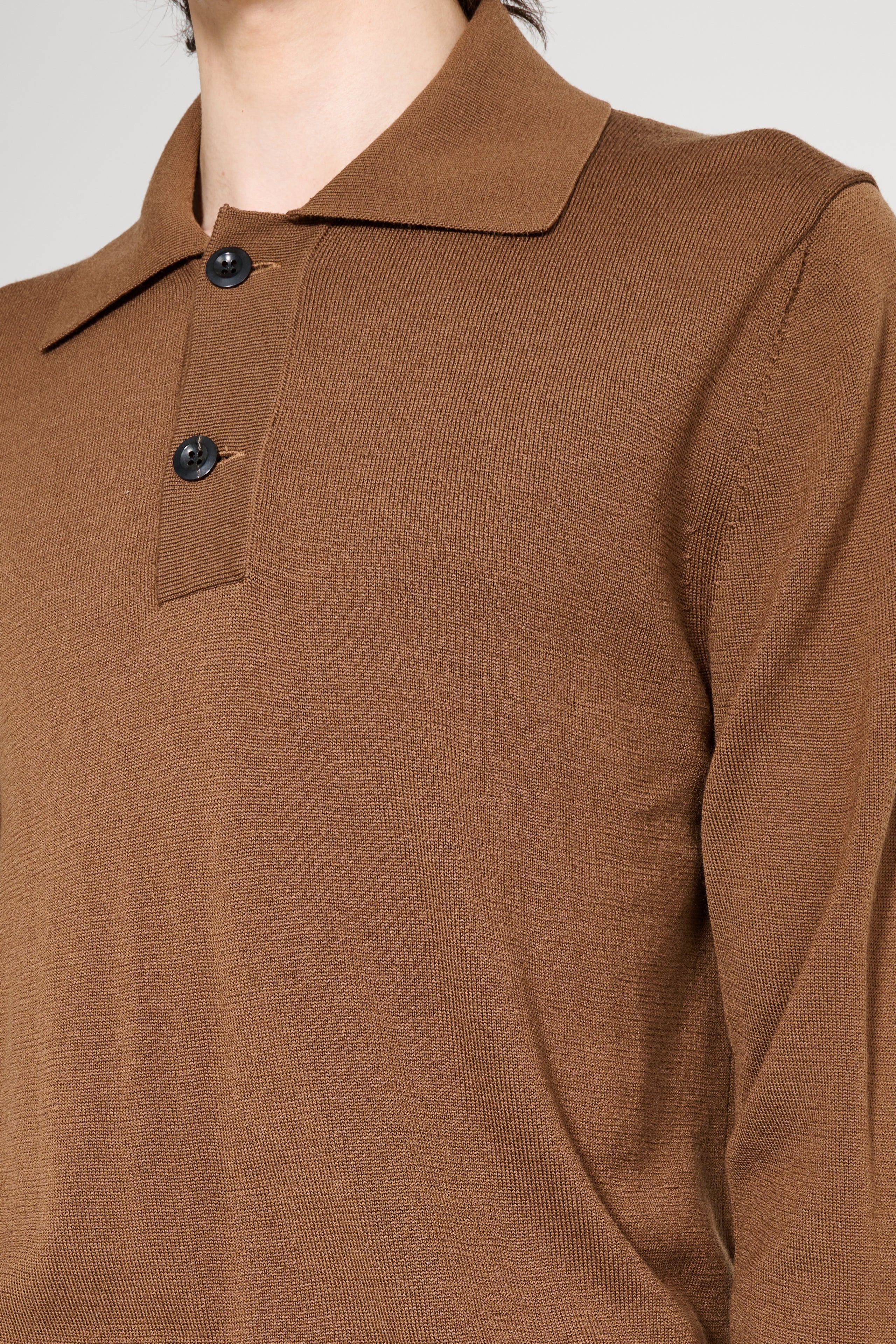 Margaret Howell Heavy Trim Polo Extrafine Merino Wool Tobacco / Black