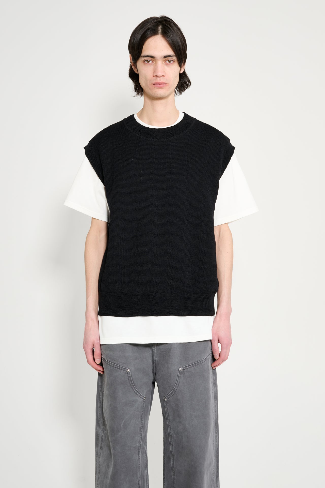 Margaret Howell MHL Block Stripe Slipover Dry Wool Black / Olive