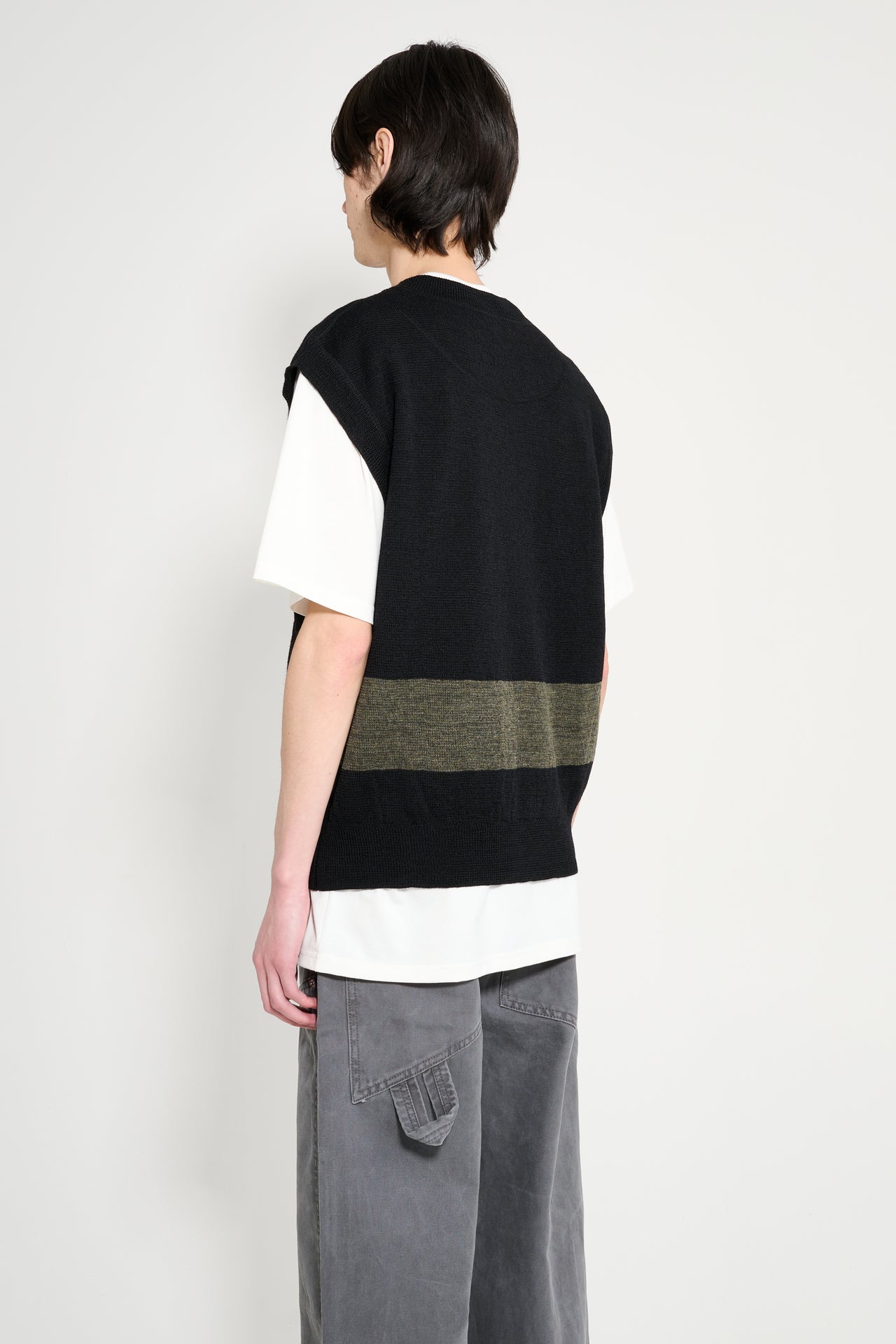 Margaret Howell MHL Block Stripe Slipover Dry Wool Black / Olive