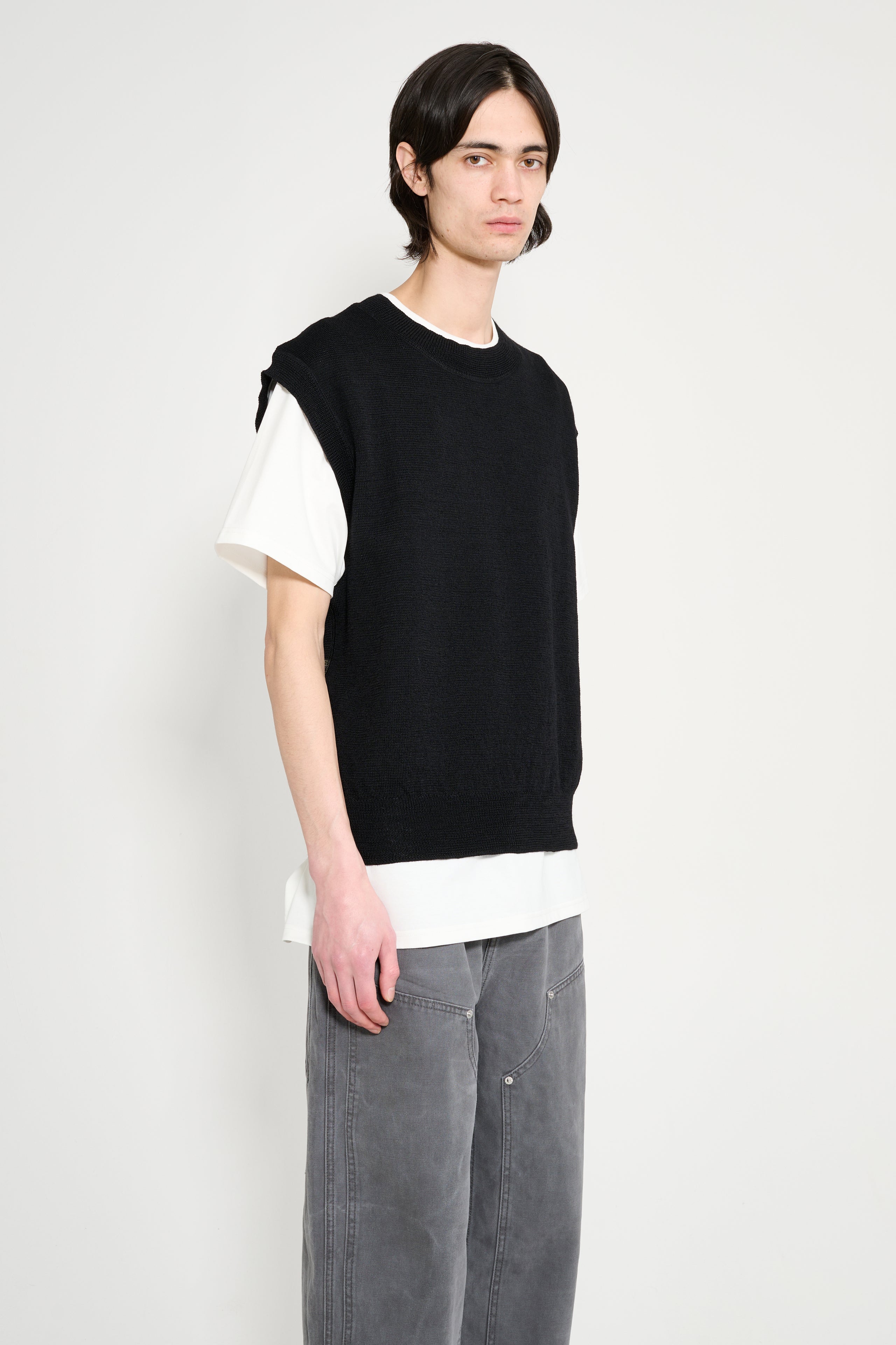 Margaret Howell MHL Block Stripe Slipover Dry Wool Black / Olive