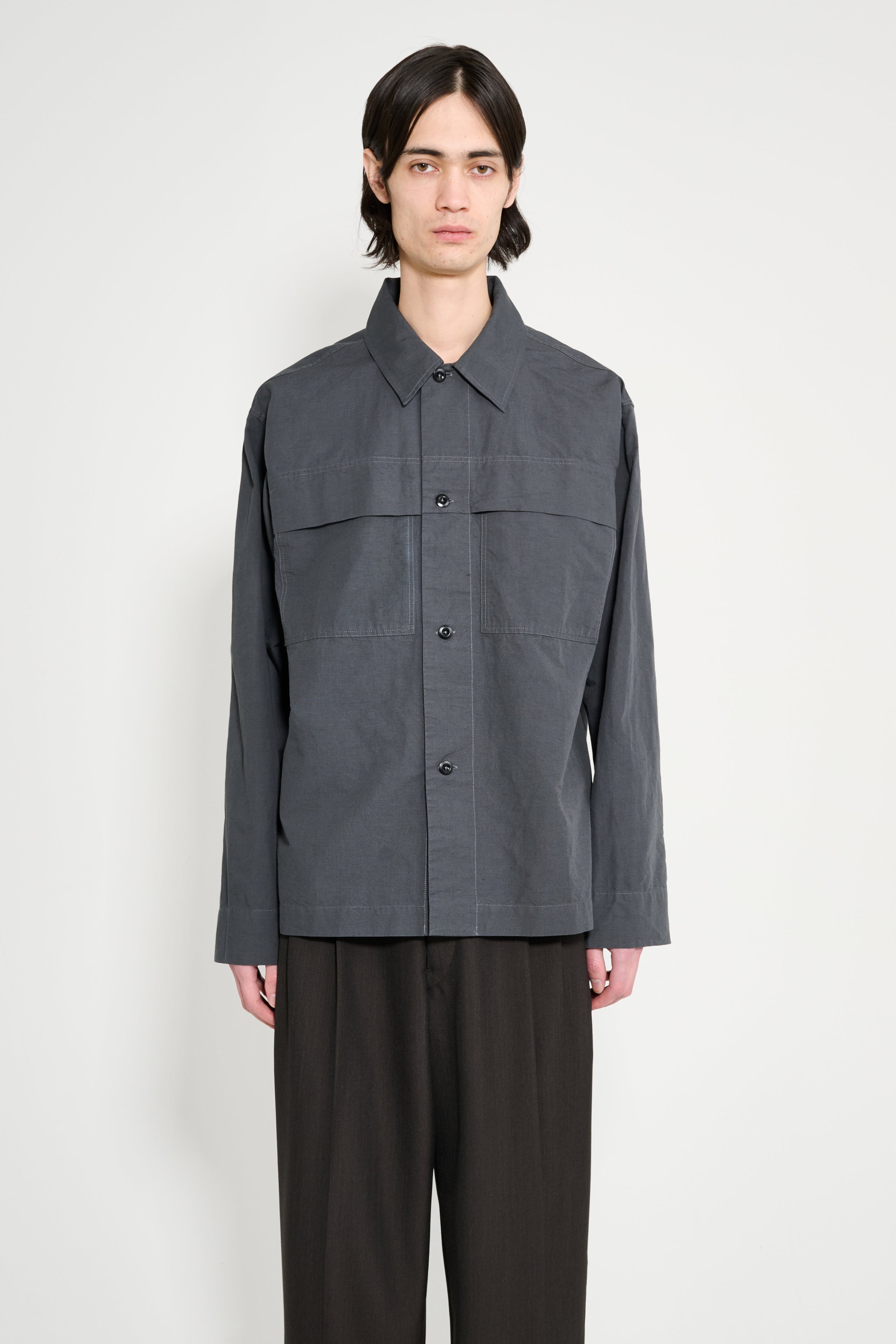 Margaret Howell MHL Storm Flap Shirt Dry Cotton Linen Carbon