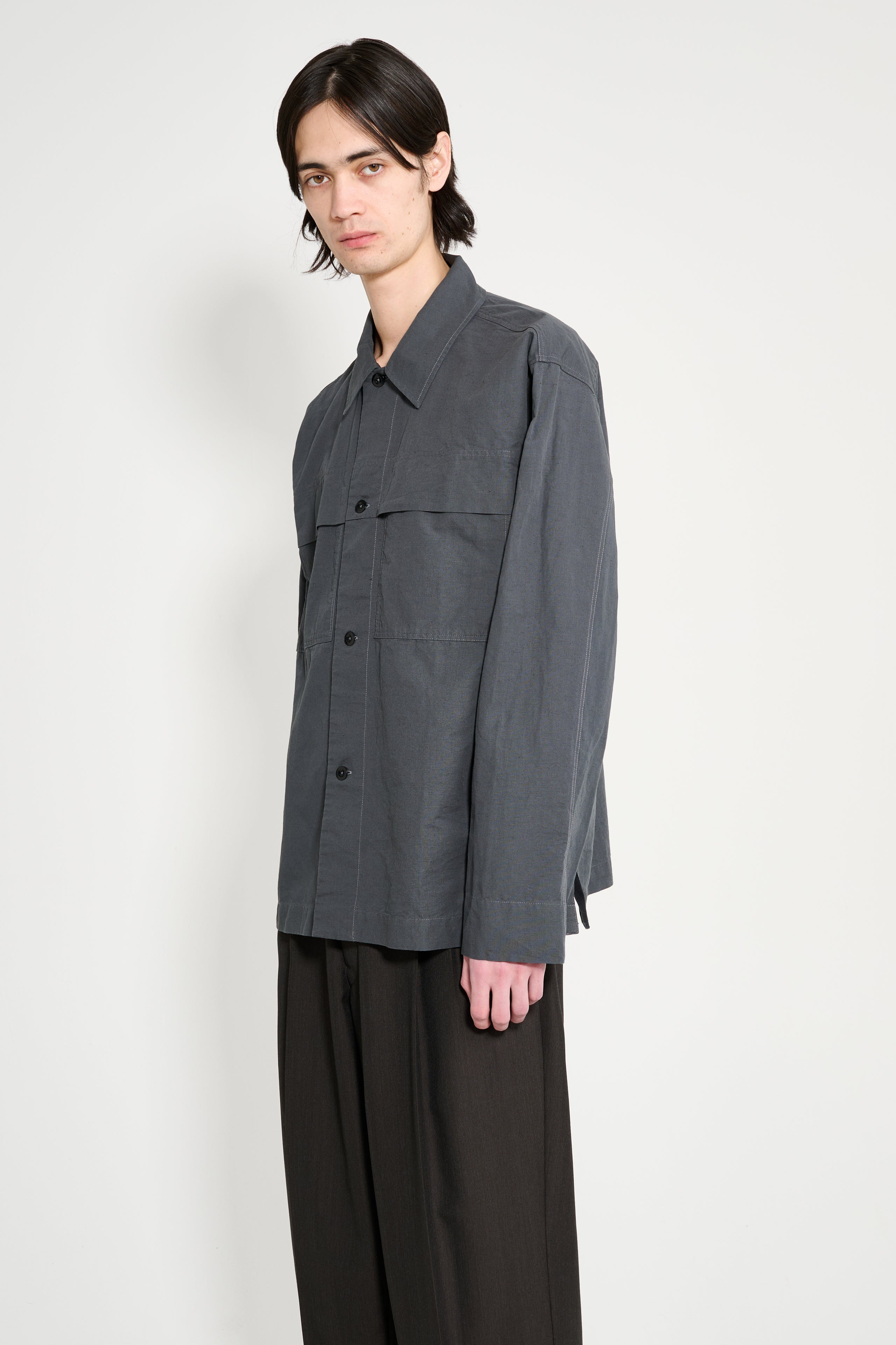 Margaret Howell MHL Storm Flap Shirt Dry Cotton Linen Carbon