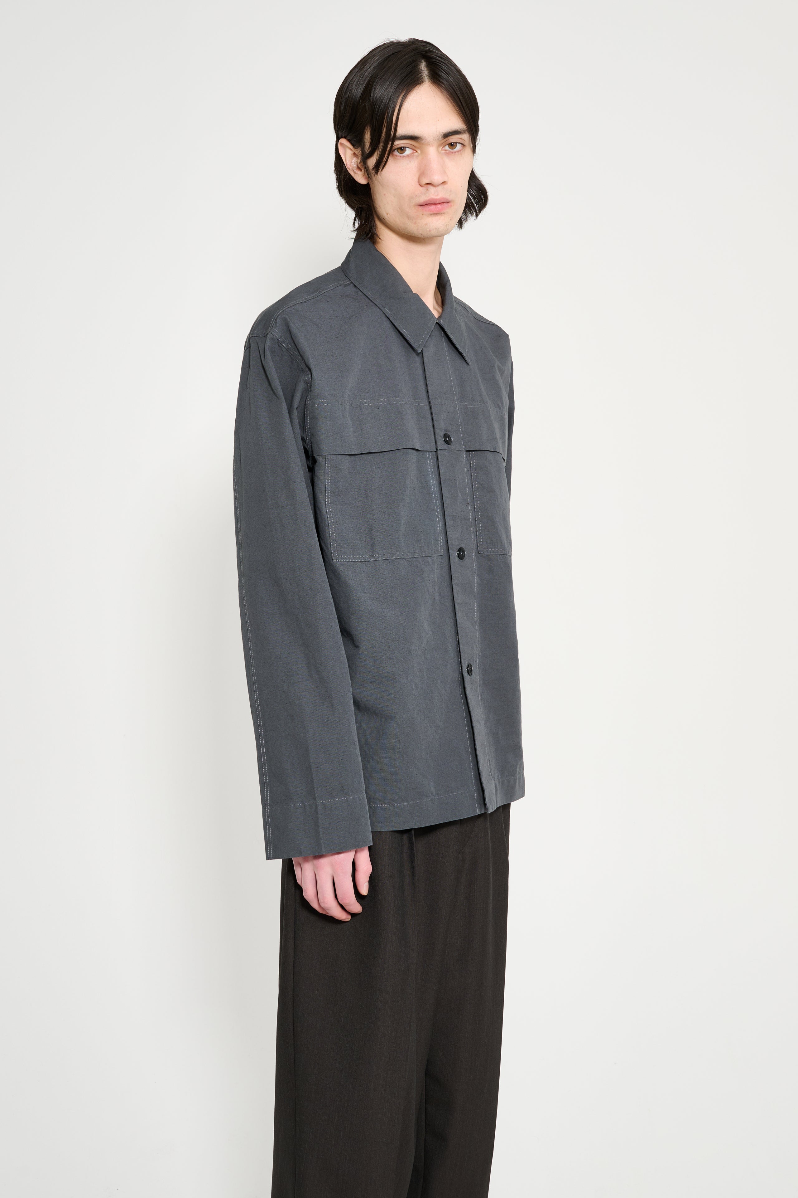 Margaret Howell MHL Storm Flap Shirt Dry Cotton Linen Carbon