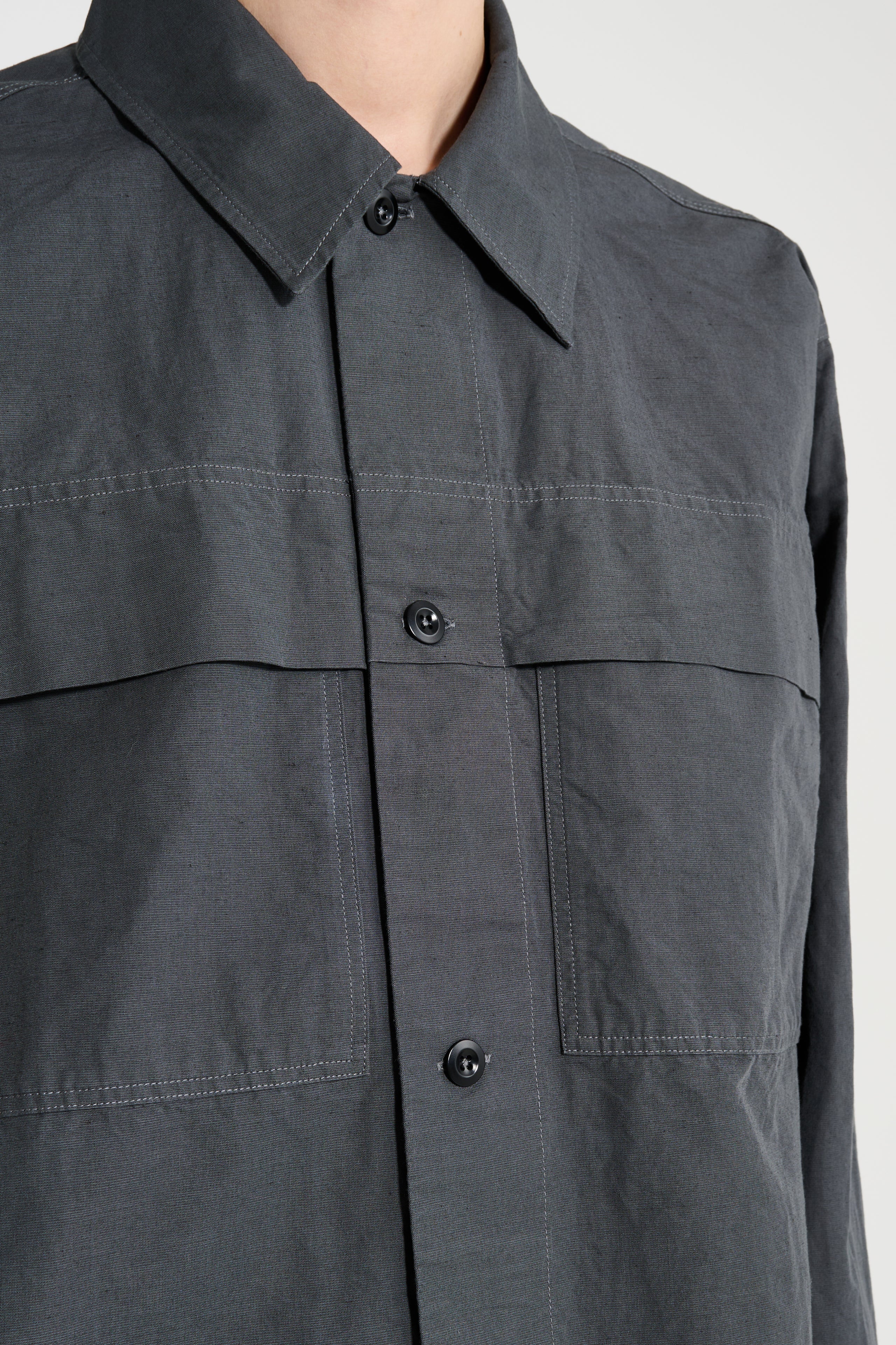 Margaret Howell MHL Storm Flap Shirt Dry Cotton Linen Carbon
