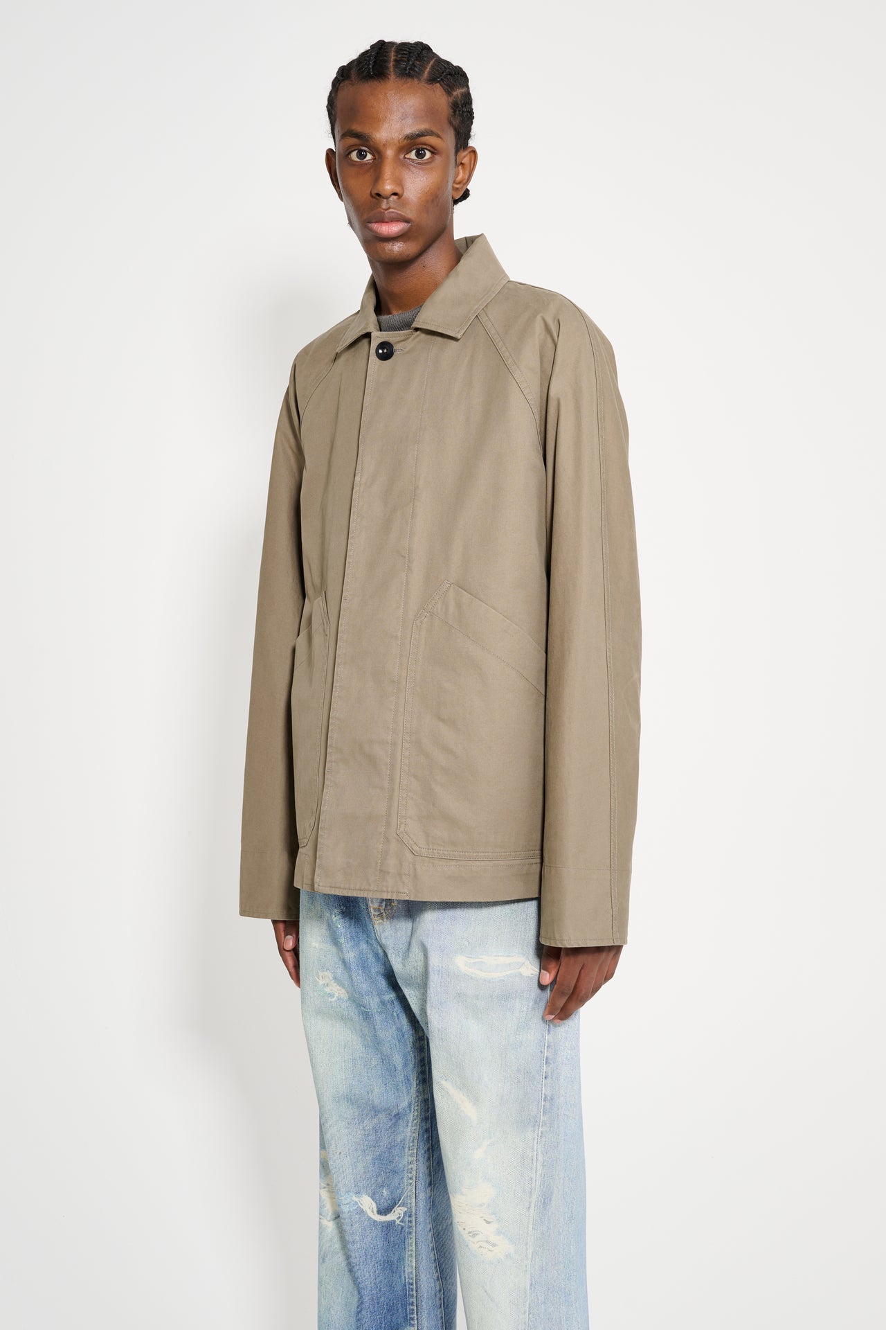 Margaret Howell MHL Raglan Jacket Plain Cotton Drill Taupe
