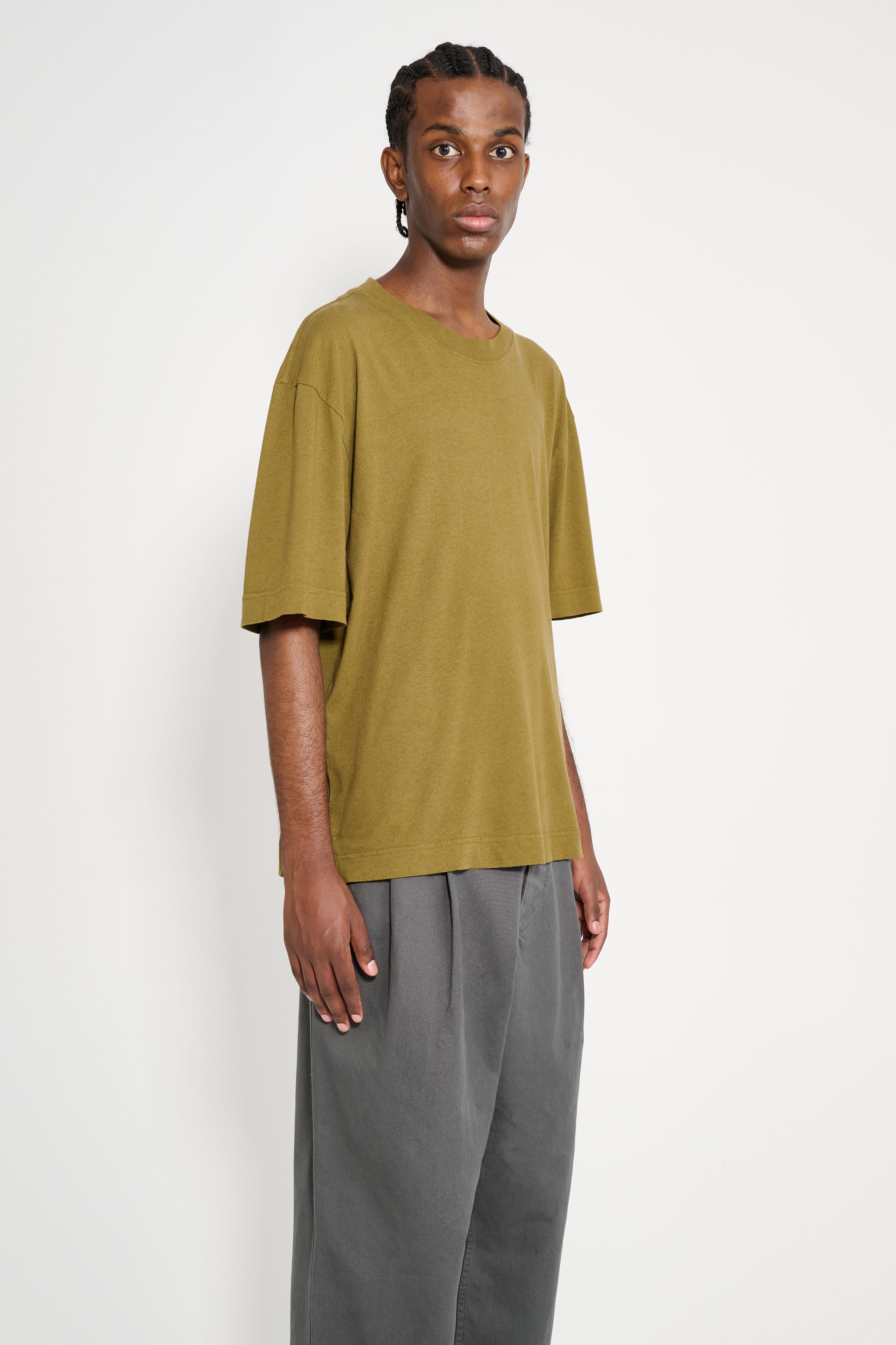 Margaret Howell MHL Simple T-shirt Organic Cotton Linen Jersey Moss