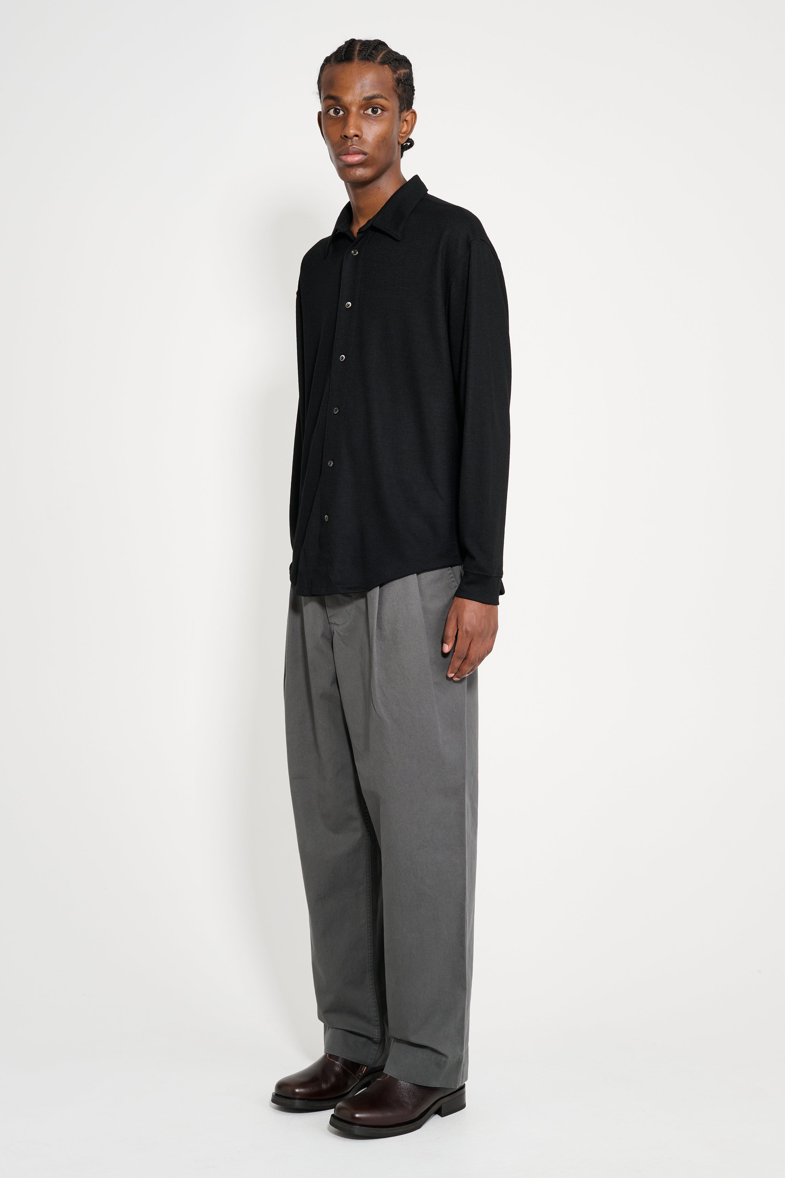 Margaret Howell MHL Stitch Pleat Trousers Compact Cotton Charcoal