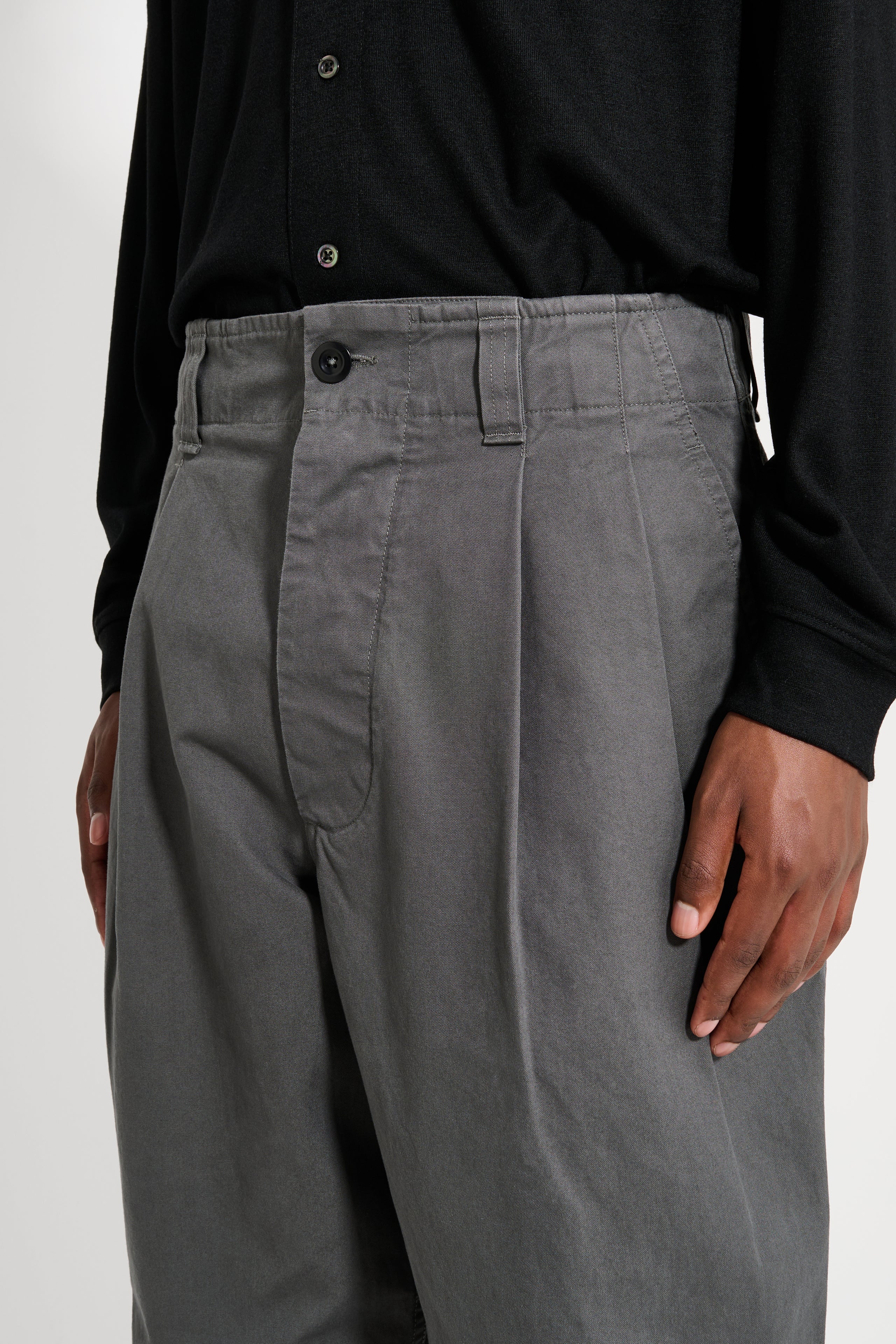 Margaret Howell MHL Stitch Pleat Trousers Compact Cotton Charcoal