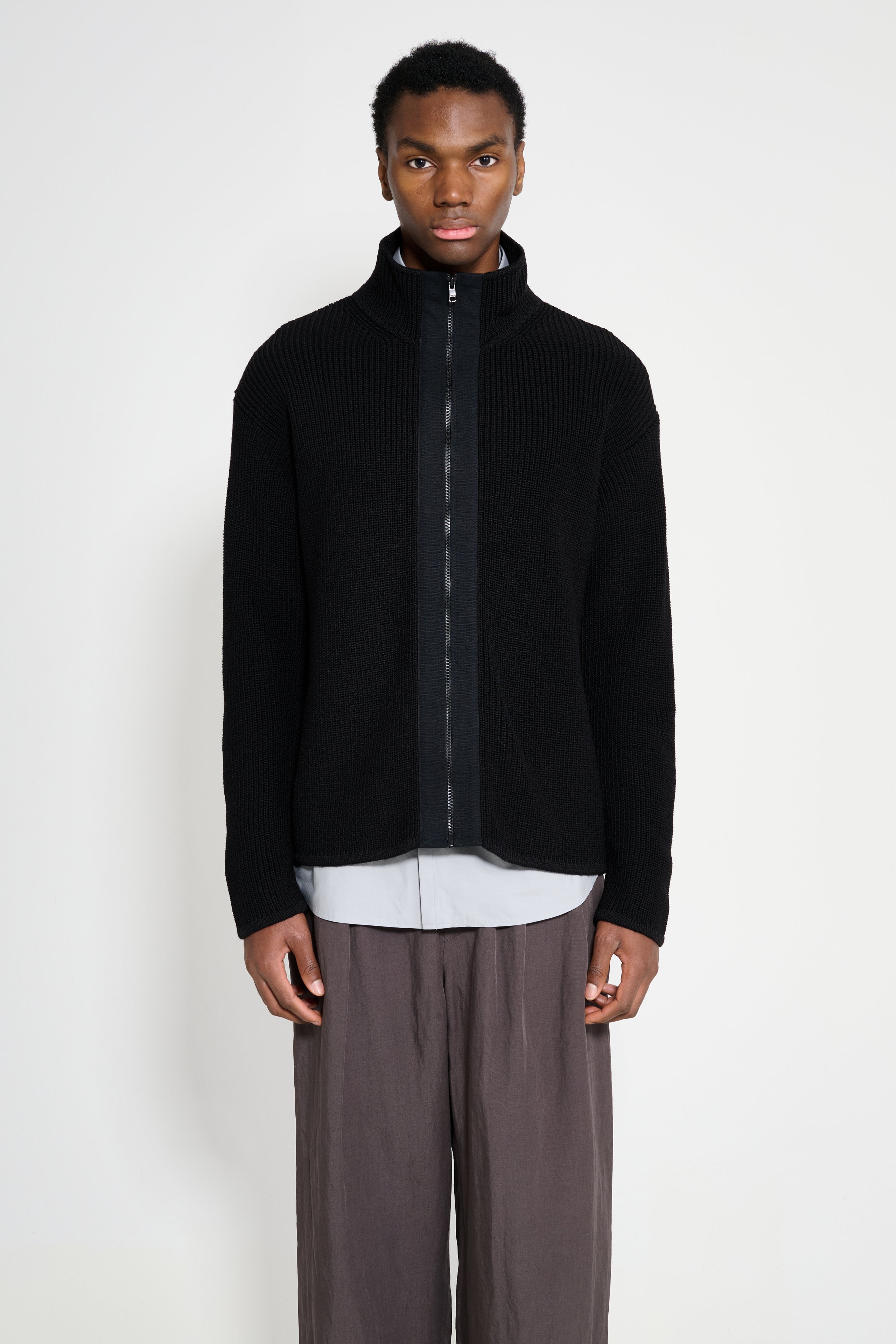 Margaret Howell Zip Through Cardigan Dry Wool Black