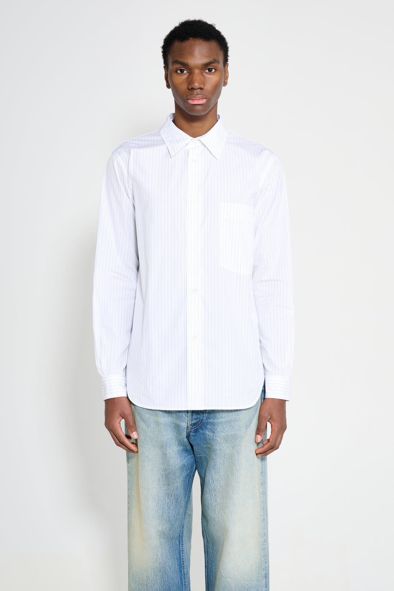 Margaret Howell Basic Shirt Fine Cotton Stripe White / Grey