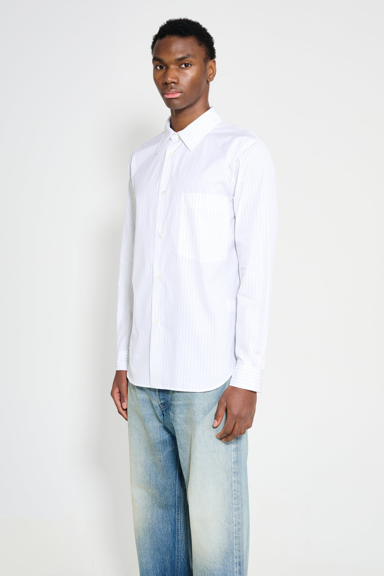Margaret Howell Basic Shirt Fine Cotton Stripe White / Grey