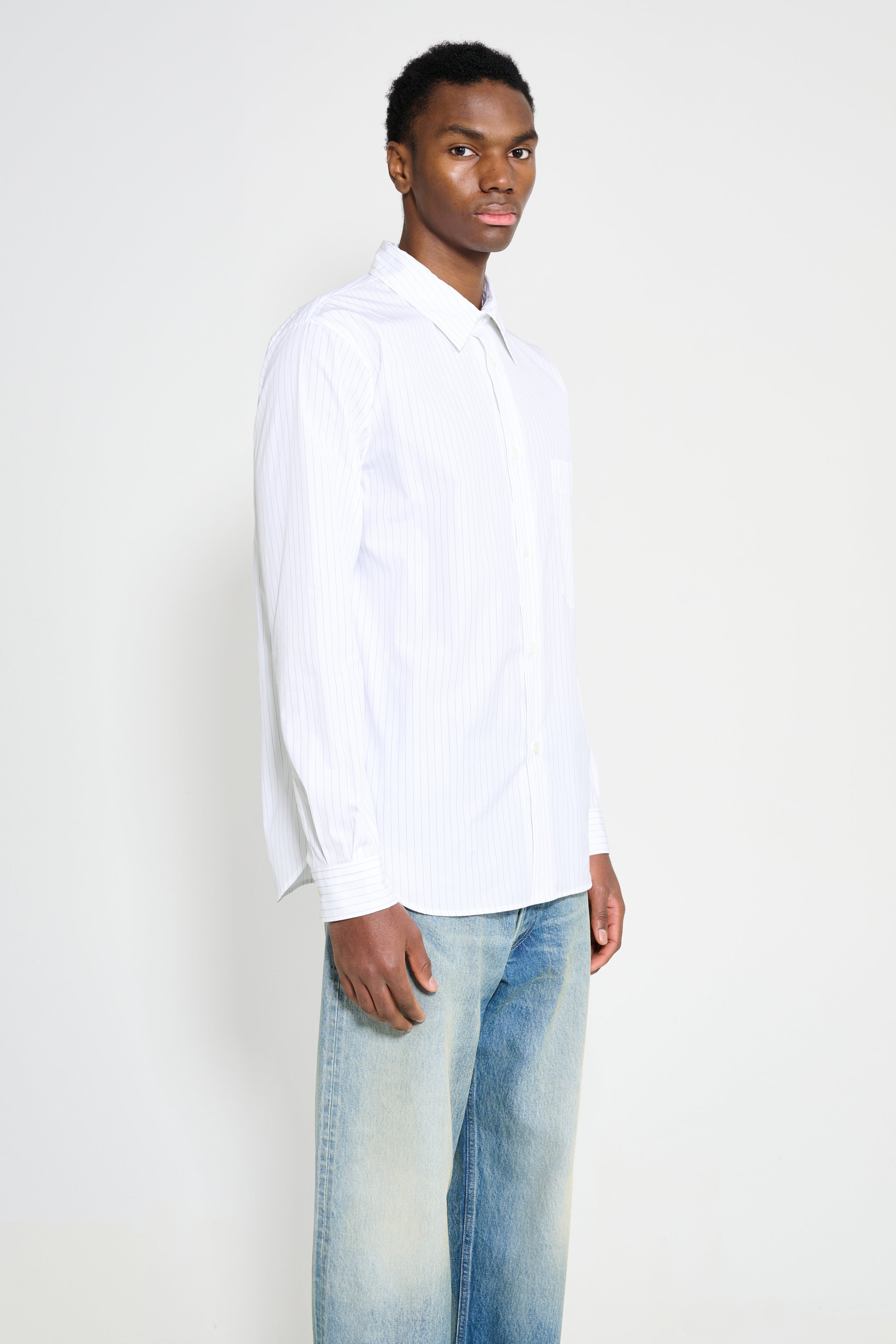 Margaret Howell Basic Shirt Fine Cotton Stripe White / Grey