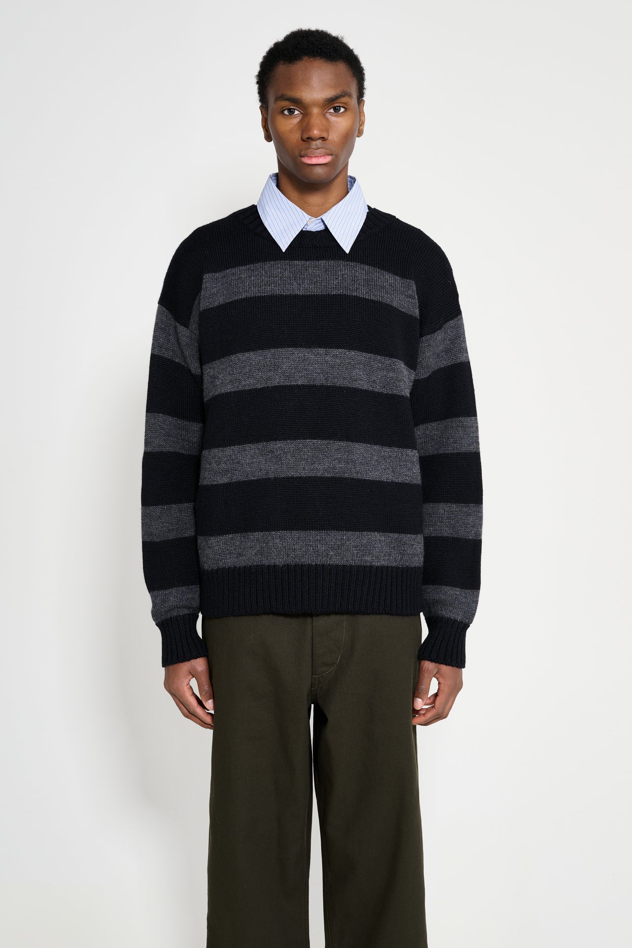 Margaret Howell MHL Graphic Striped Crew Black / Charcoal