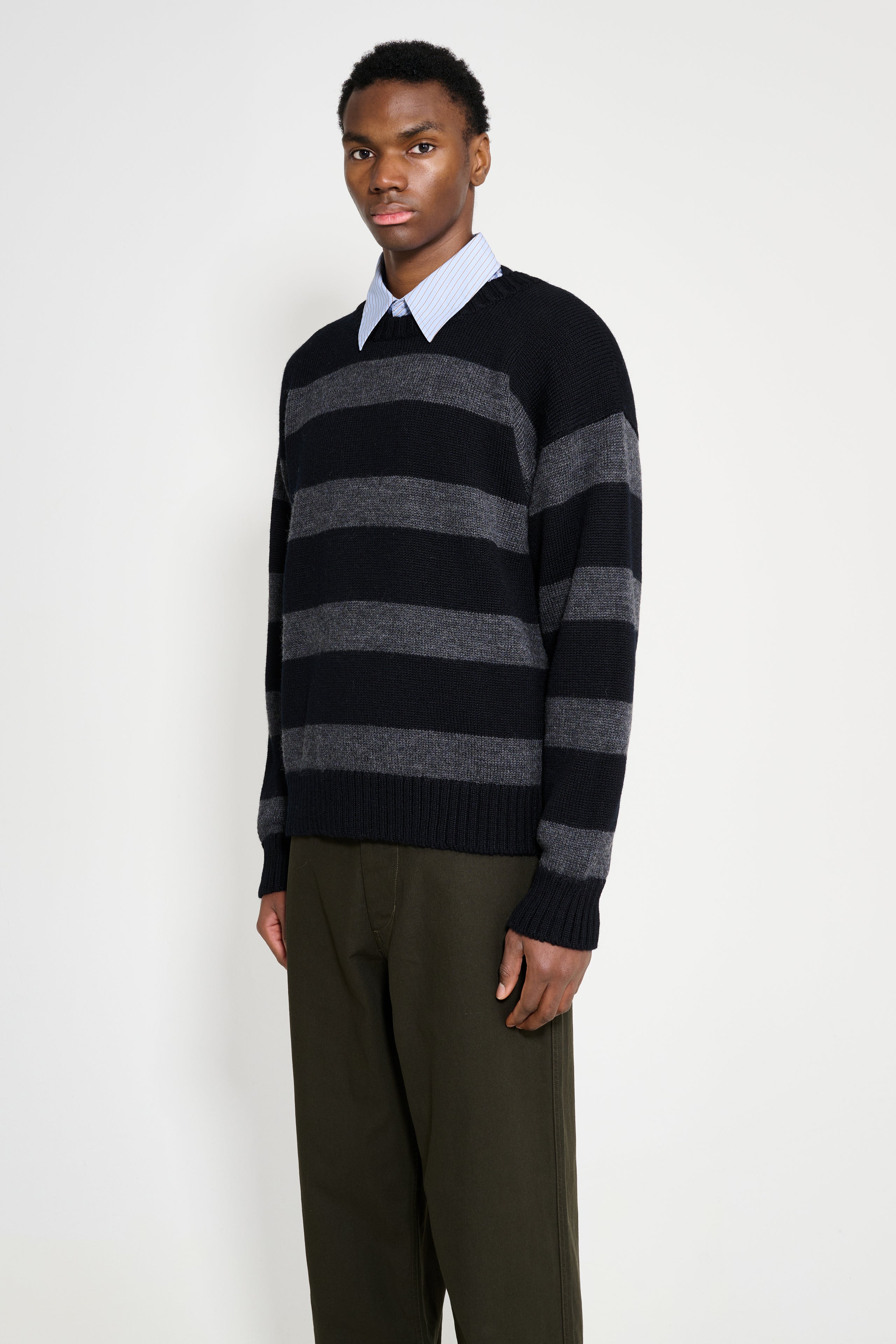 Margaret Howell MHL Graphic Striped Crew Black / Charcoal