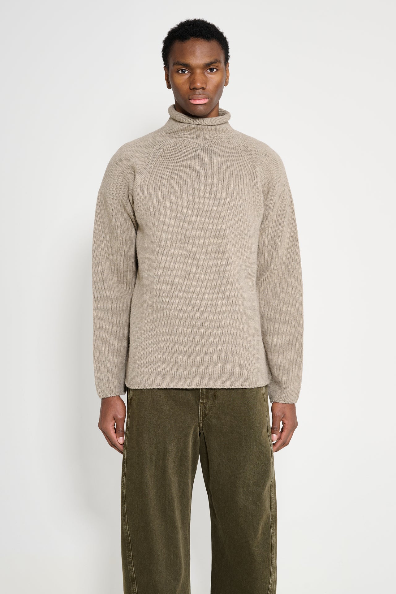 Margaret Howell MHL Rolled Edge Roll Neck Dry Merino Taupe